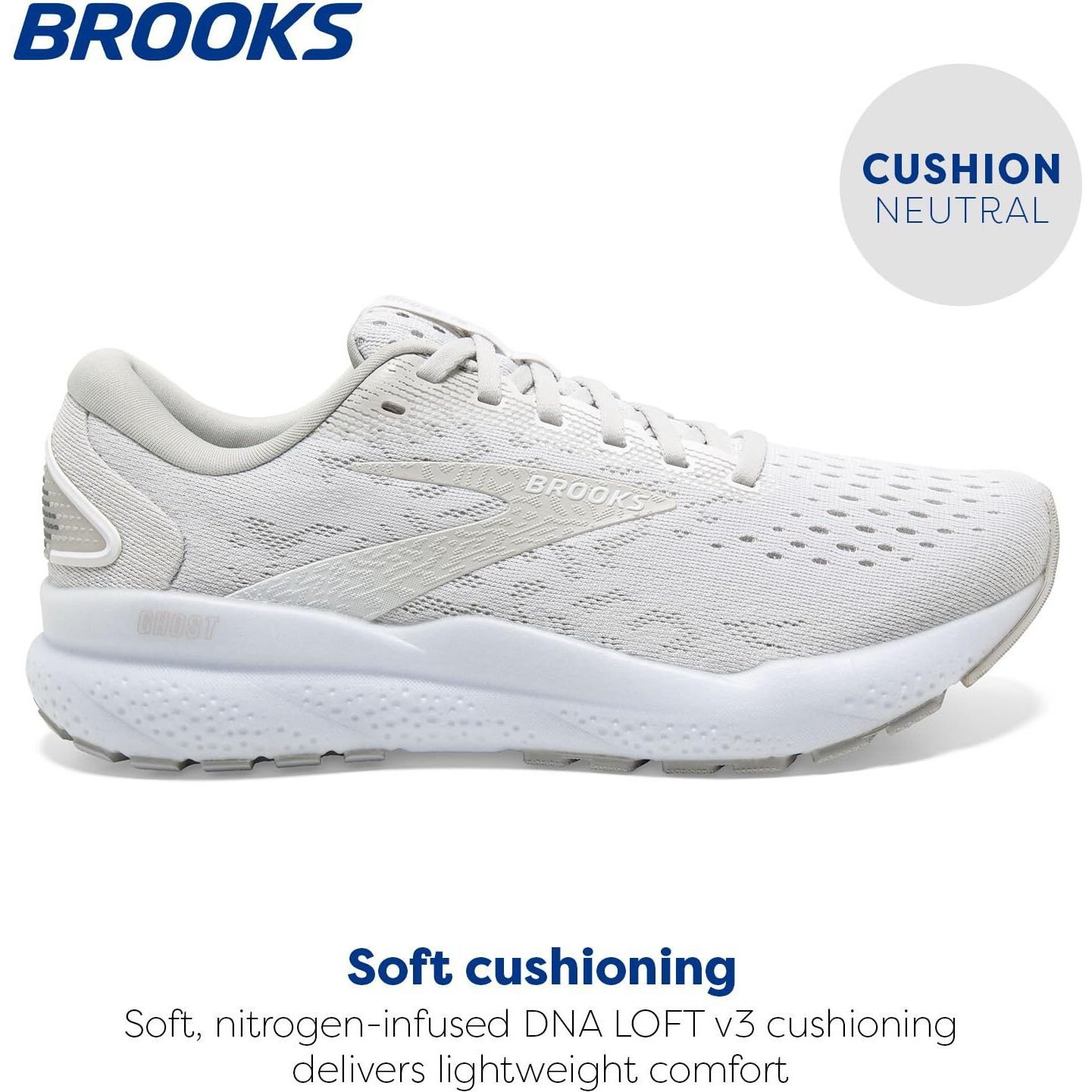 Brooks Women's  Ghost 16 Running Shoe White/White/Grey