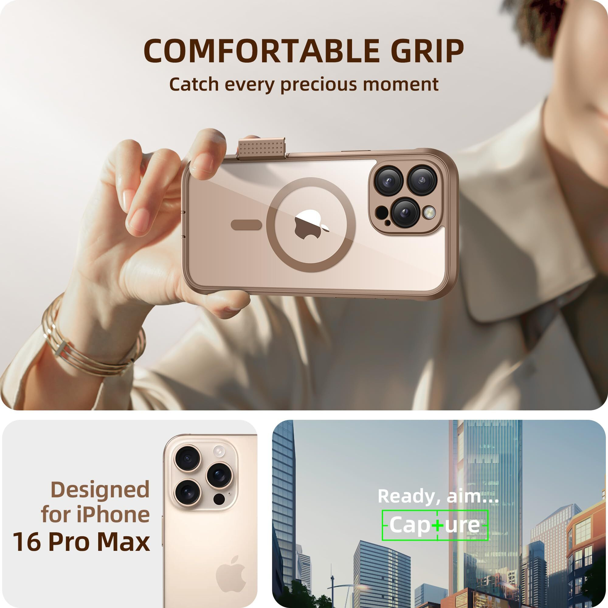 Berfy Magnetic For Iphone 16 Pro Max Case  Compatible With Magsafe  [Built-In 9H Tempered Glass Screen Protector & Upgraded Camera Protection]Full Body Shockproof Phone Case For 16 Promax Desert Brown