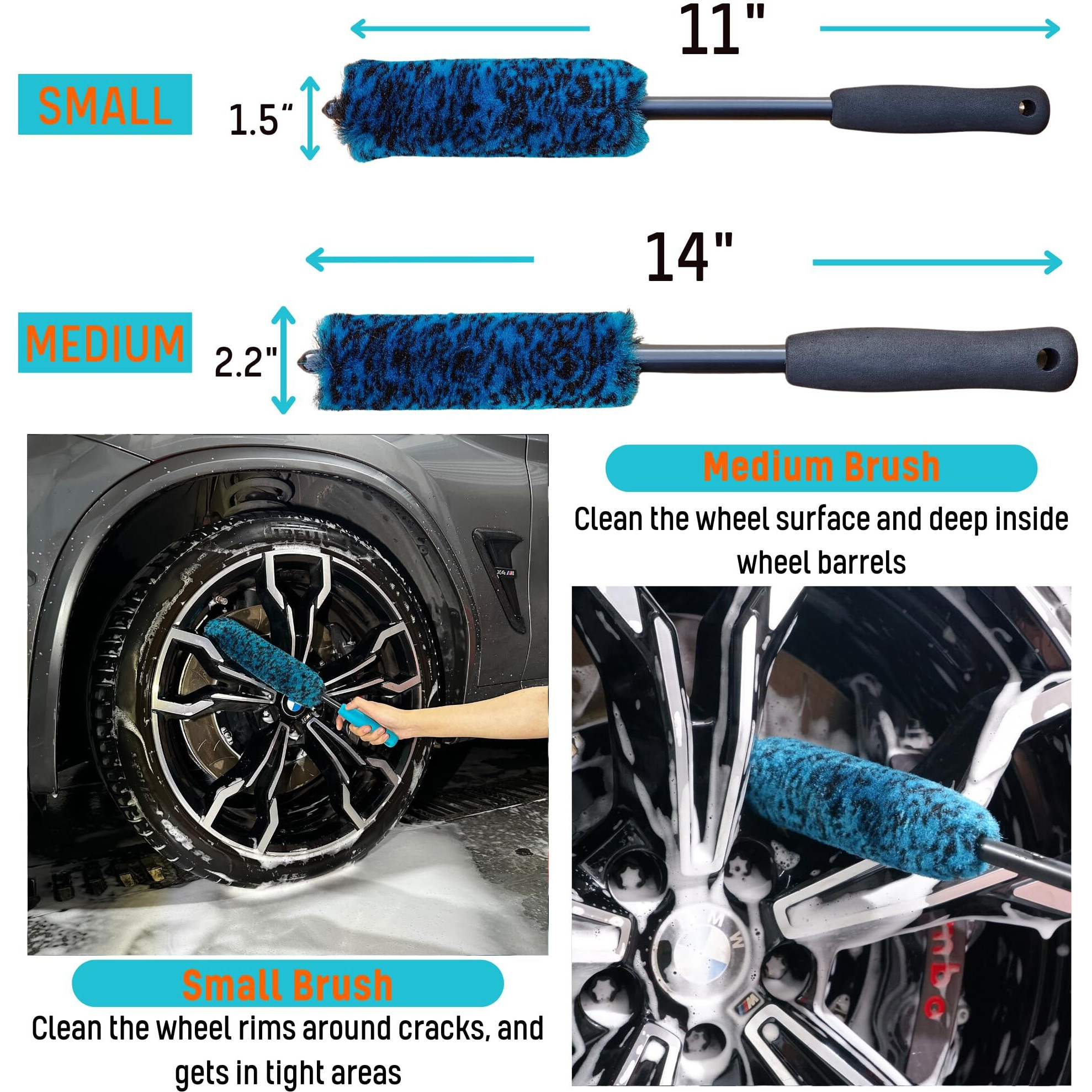 Oesee 7Pcs Car Wheel Rims Detail Cleaning Pro Wash Kit  Wheel Wash Mitt  Tire Brush  2Pcs Soft Woolies Wheels Brush  Detailing Brush  And Tire Dressing Pads  Microfiber Dry Towel Scratch-Free Cleaning
