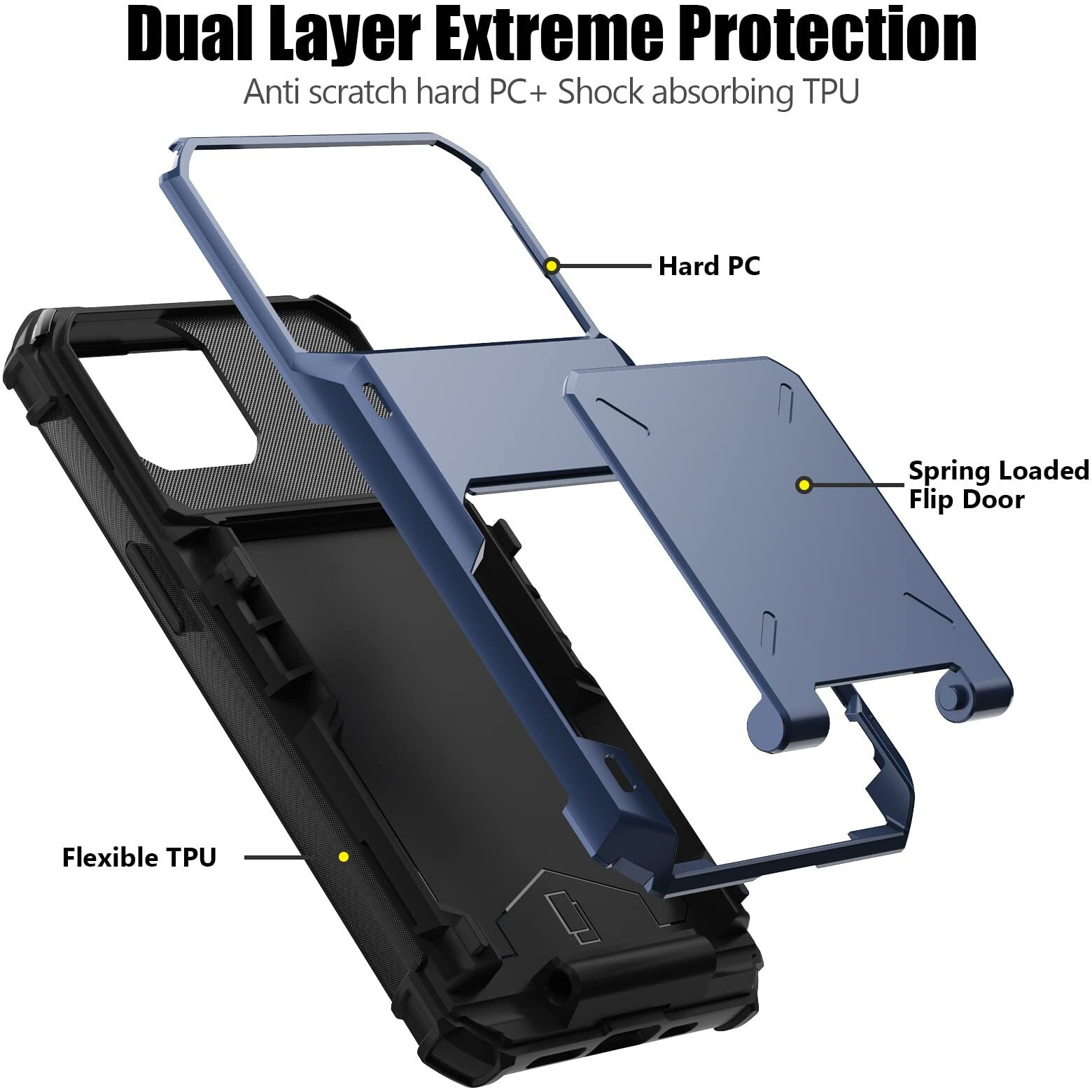 Nvollnoe For Iphone 14 Case With Card Holder[Store 5 Cards] Dual Layer Heavy Duty Shockproof Iphone 14 Wallet Case With Hidden Card Slot Large Storage Case For Iphone 14(Blue)