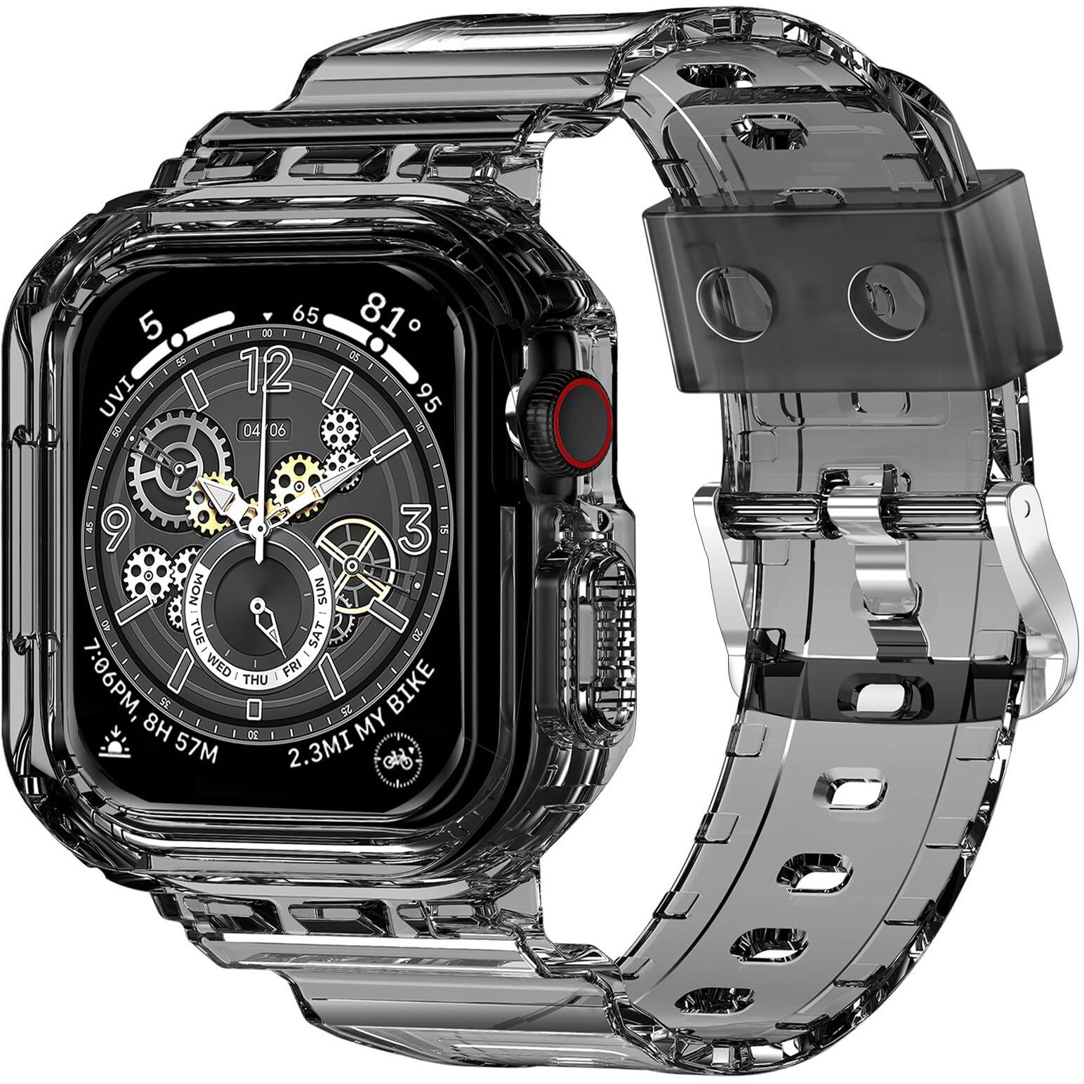 Xyf Compatible For Crystal Clear Apple Watch Bands  45Mm 44Mm 42Mm Bumper Case For Men Women Jelly Sport Case Band For Iwatch Ultra 2/1 Series 10 9 8 7 Se 6 5 4 3 2 1 (Black  42/44/45)