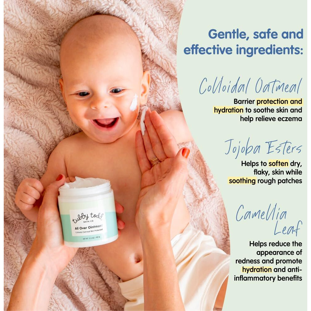 Tubby Todd All Over Ointment For Babies  Multi-Purpose Baby Eczema Cream For Sensitive Skin  Dry Skin  Rash  Irritation - 2 Pack Bundle - 8 Oz - Fragrance-Free