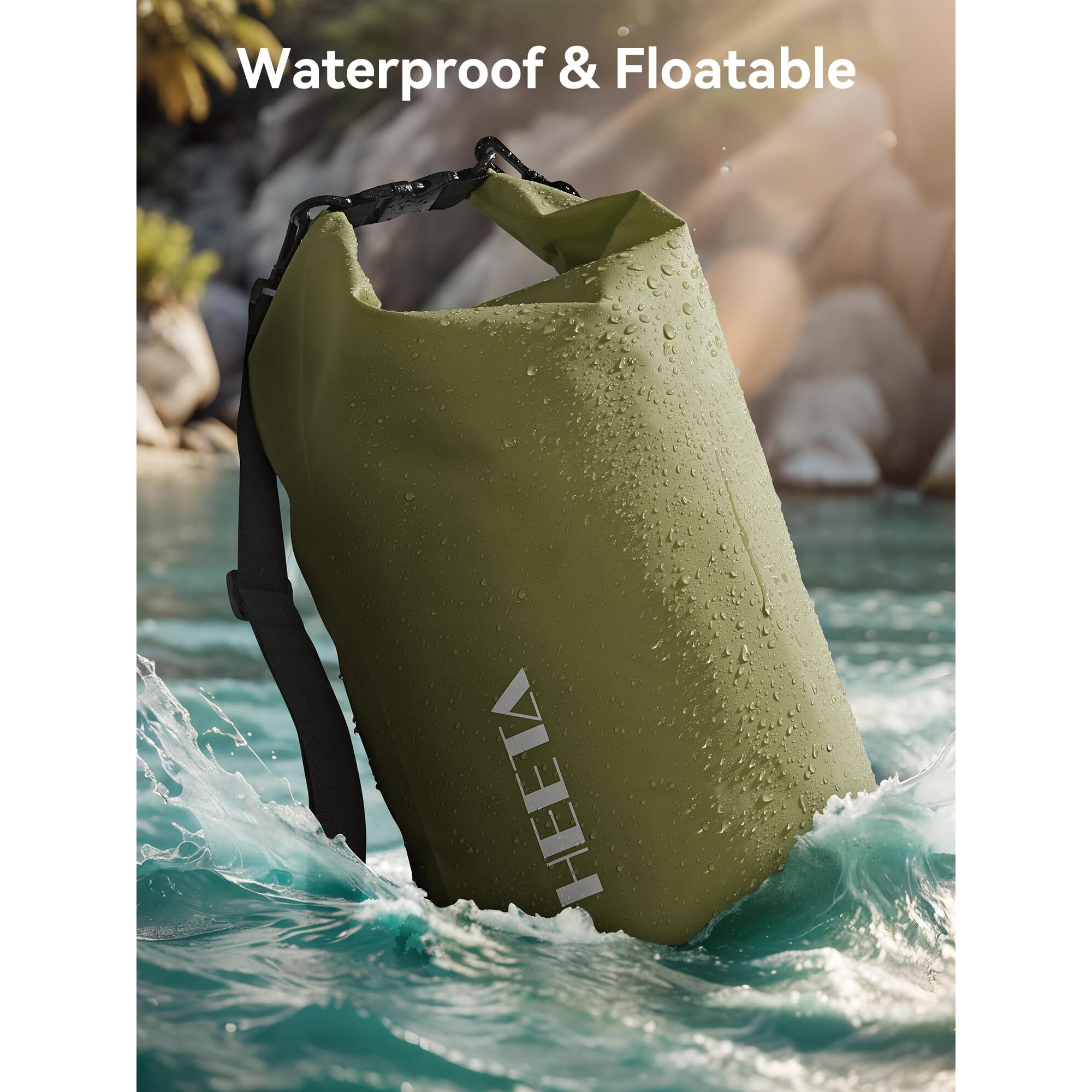 Heeta Waterproof Dry Bag For Women Men (Upgraded Version)  Roll Top Lightweight Dry Storage Bag Backpack With Emergency Whistle For Travel  Boating  Kayaking  Camping  Beach (Dark Green  20L)
