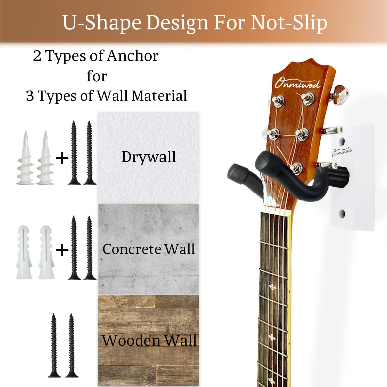 Onmiwod Guitar Wall Mount 3 Pack  White Hardwood Guitar Hanger  U-Shaped Guitar Wall Hanger Mount  Guitar Holder Hook Stand Wall For Acoustic  Electric Guitar  Banjo  Bass  For Guitar Player Men Boy