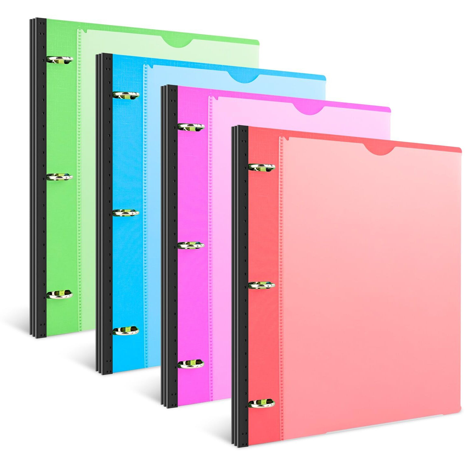 Infun 1 Inch Telescoping 3 Ring Binder - 4Pcs  Flexible Round Binder With Customizable Front Cover And Clear Catalog Pocket  1Inch Rings  200 Sheet Capacity