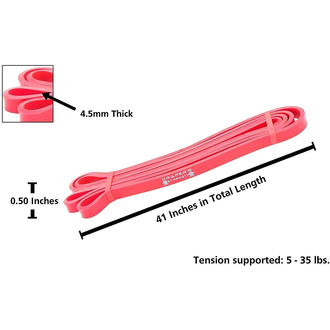 Draper's Strength Heavy Duty Resistance Stretch Loop Bands For Powerlifting Workout Exercise And Assisted Pull Ups 02. Red