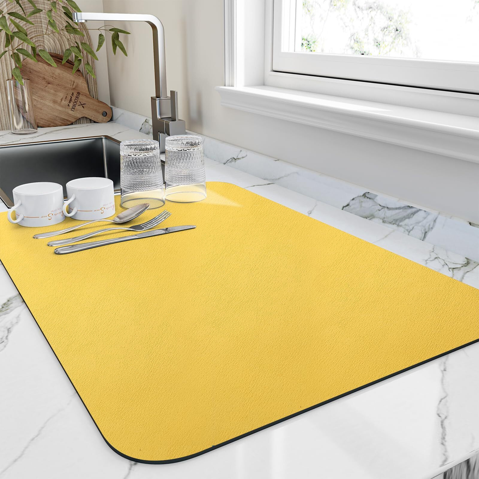 Hotlive Dish Drying Mat For Kitchen Counter  Heat Resistant Drainer Mats With Non-Slip Rubber Backed  Hide Stain Kitchen Super Absorbent Draining Mat  Easy To Clean Dish Rack Pad  Yellow 16&quot&quotX20&quot&quot