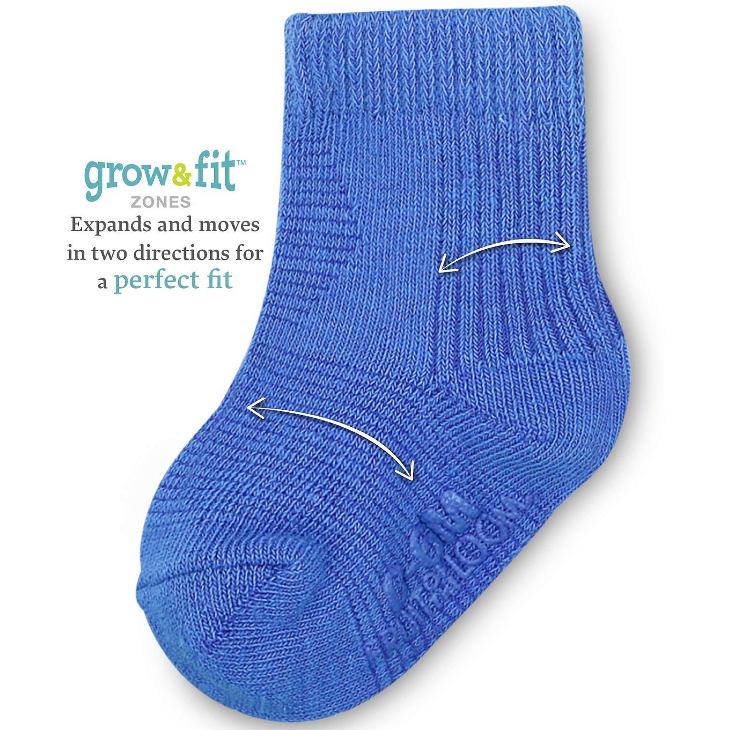 Fruit Of The Loom Baby 14-Pack Grow & Fit Flex Zones Cotton Stretch Socks - Unisex  Girls  Boys (12-24 Months  Blue)