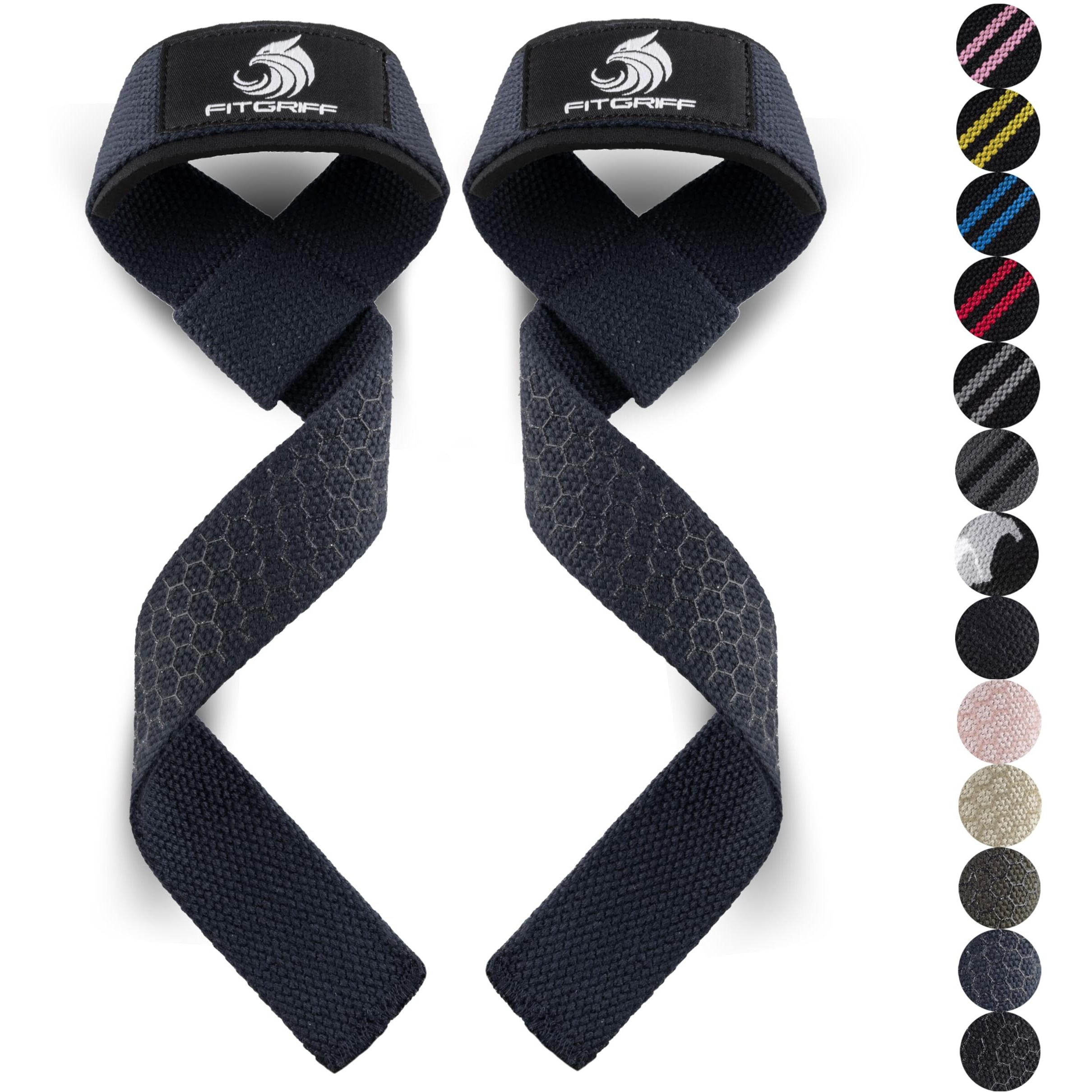 Fitgriff Lifting Wrist Straps For Weightlifting  Gym  Deadlift  Workout (Made Of Premium Cotton & Padded) - Men & Women (Standard  Navy Blue (Silicone-Grip))