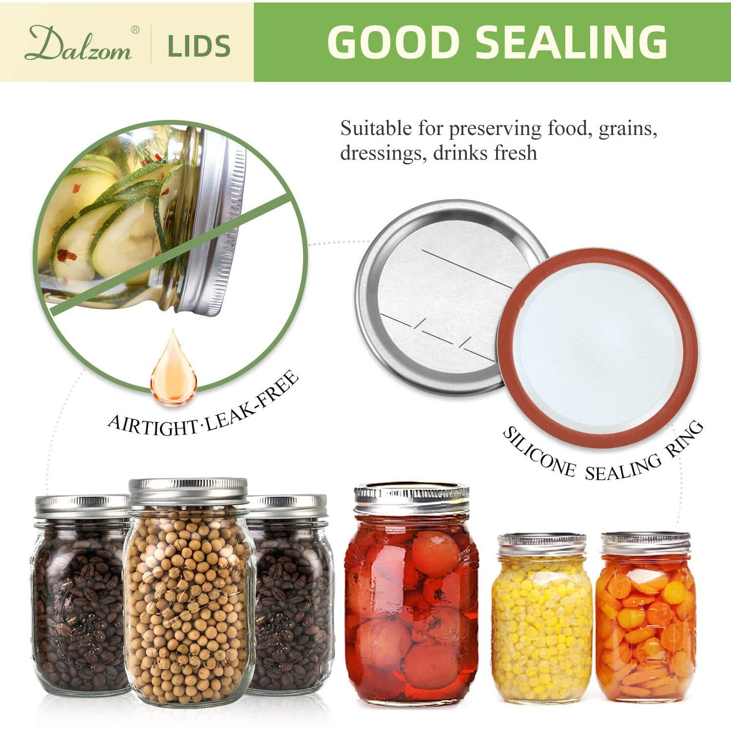 Dalzom 48Pcs Canning Lids With Rings Regular Mouth  Premium Mason Jar Lids With Bands/Rings For Regular Mouth Ball  Kerr Jars - Food Grade Material  100% Fit & Airtight For Regular Mouth Mason Jars