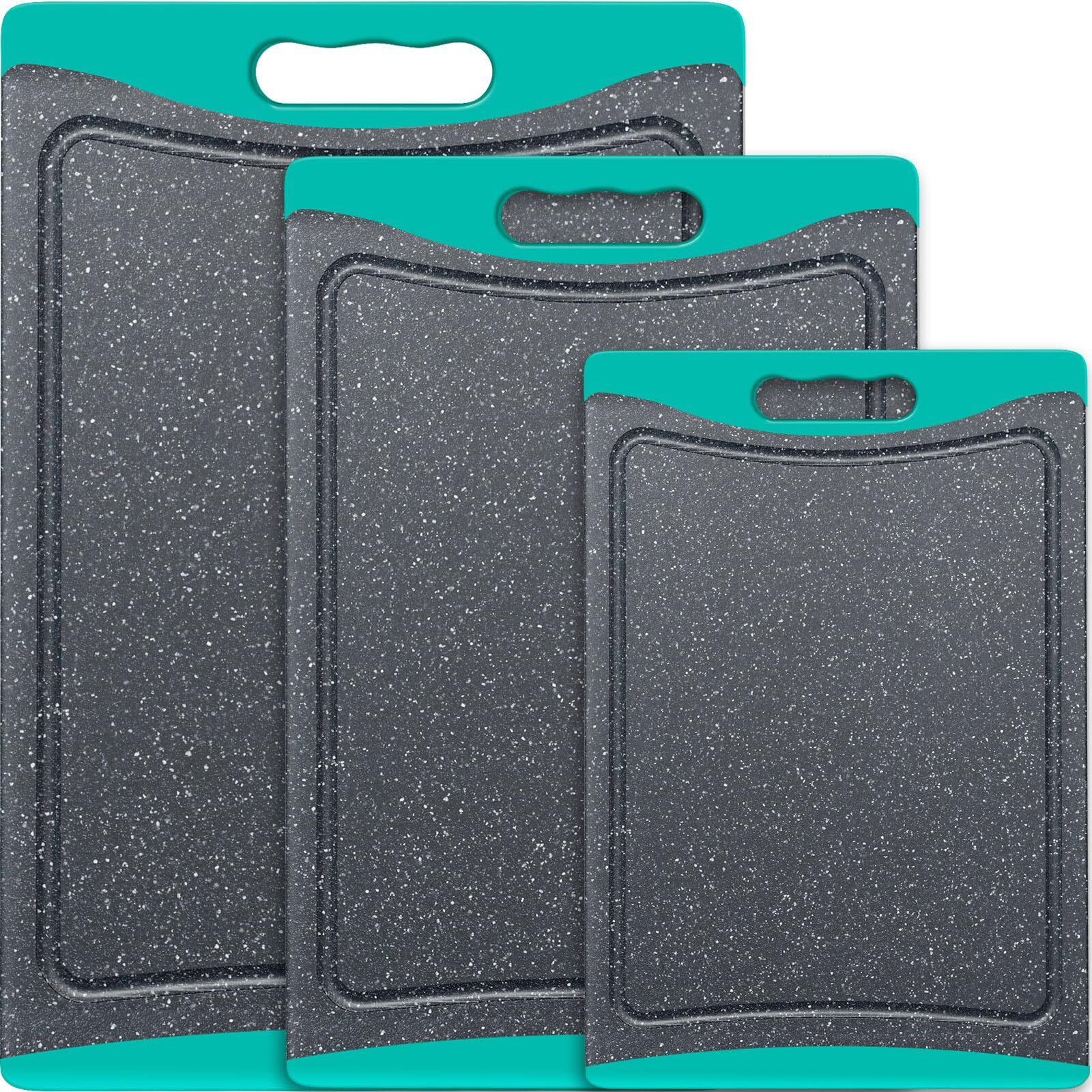 Extra Large Cutting Boards  Plastic Cutting Boards For Kitchen (Set Of 3) Cutting Board Set Dishwasher Chopping Board With Juice Grooves Easy-Grip Handles  Turquoise  Empune