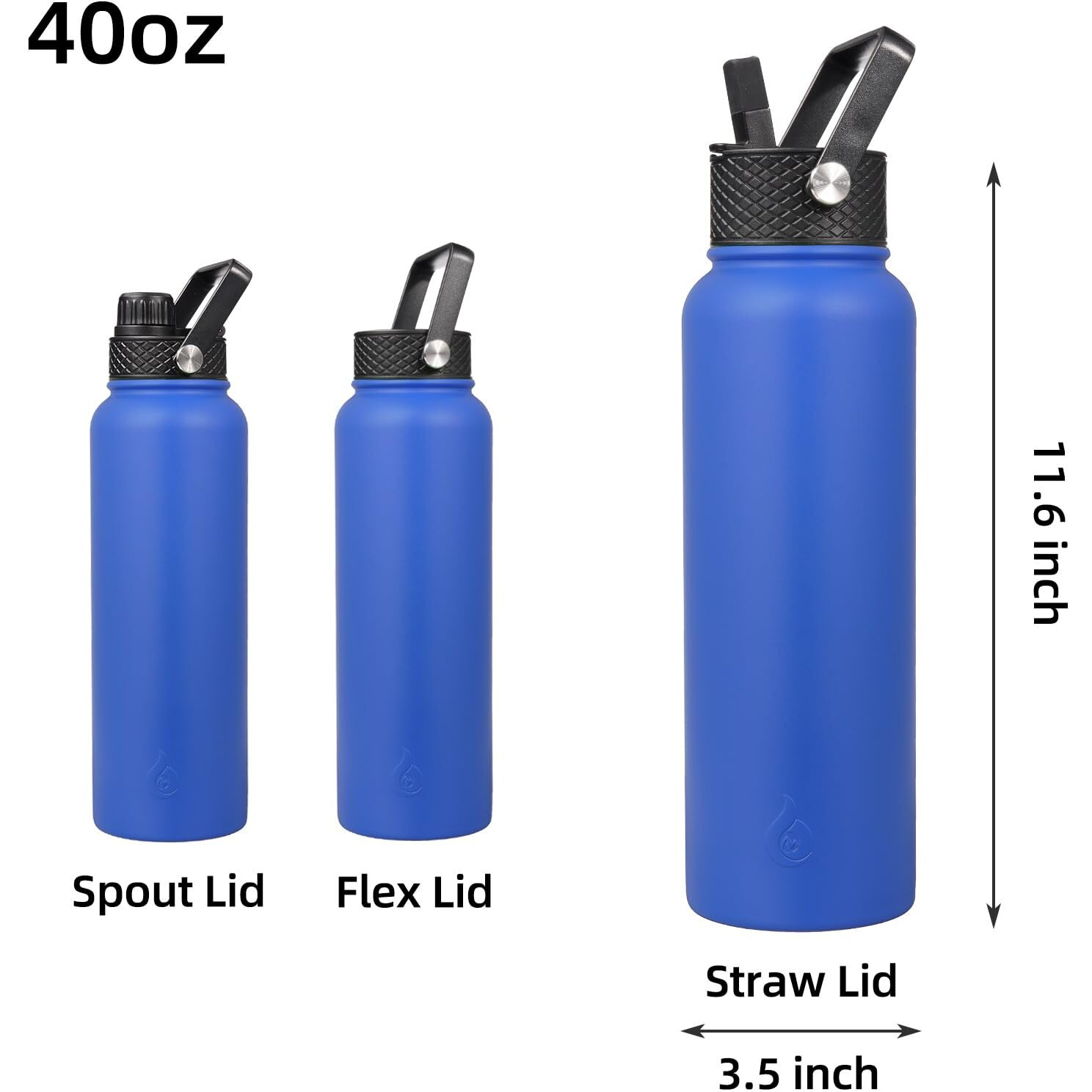 Bjpkpk Insulated Water Bottles With Straw Lid  40Oz Large Water Bottle  Stainless Steel Metal Water Bottle With 3 Lids  Reusable Thermos Bottle  Cold & Hot Water Bottle For Sports  Gym-Sapphire