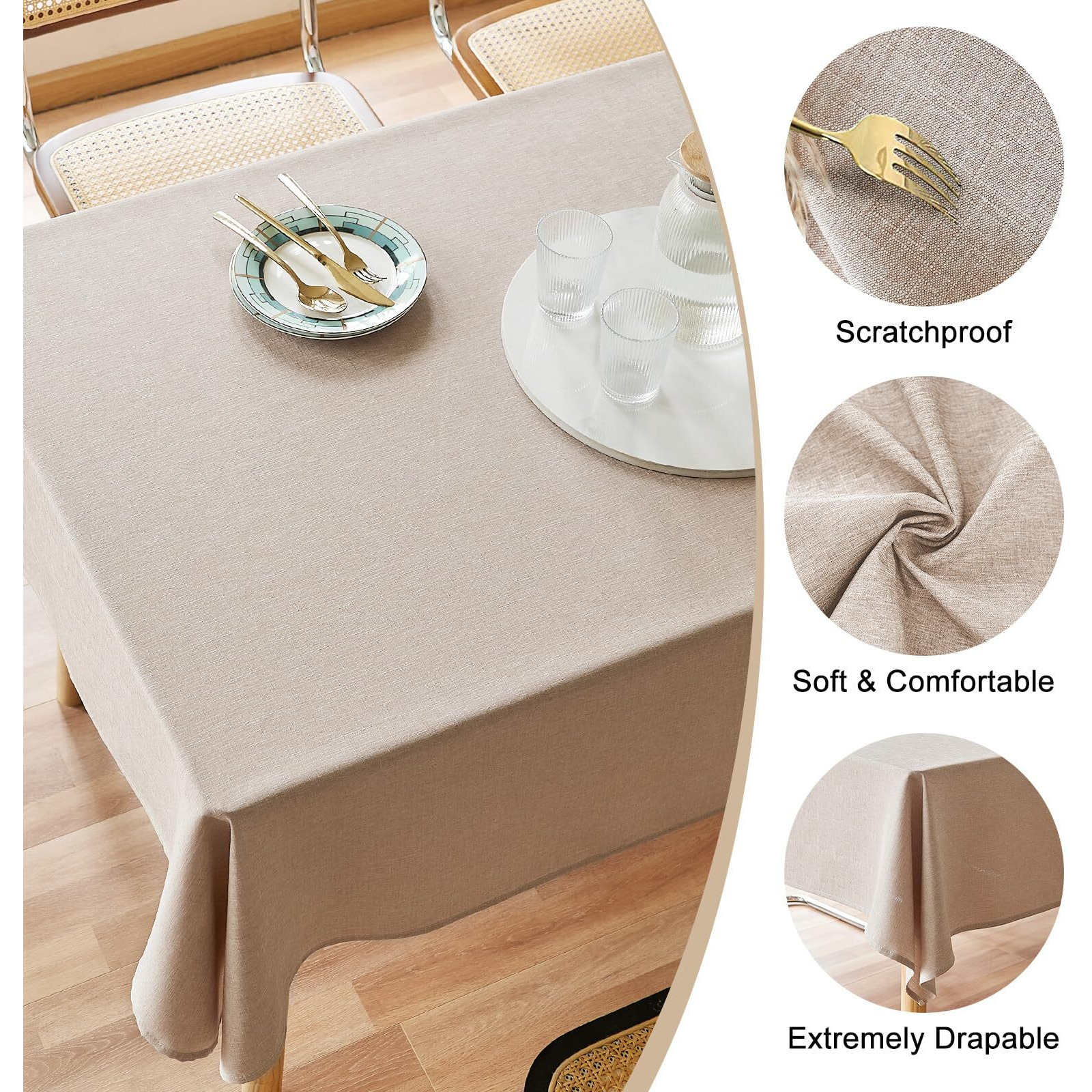 Ausspvoct Textured Linen 54 Inch Round Tablecloth Up To 36'' Tables  Waterproof Spill-Proof Fall Table Cloth Wrinkle Free Circle Dining Table Cover For Birthday Farmhouse Christmas Holiday Party Decor