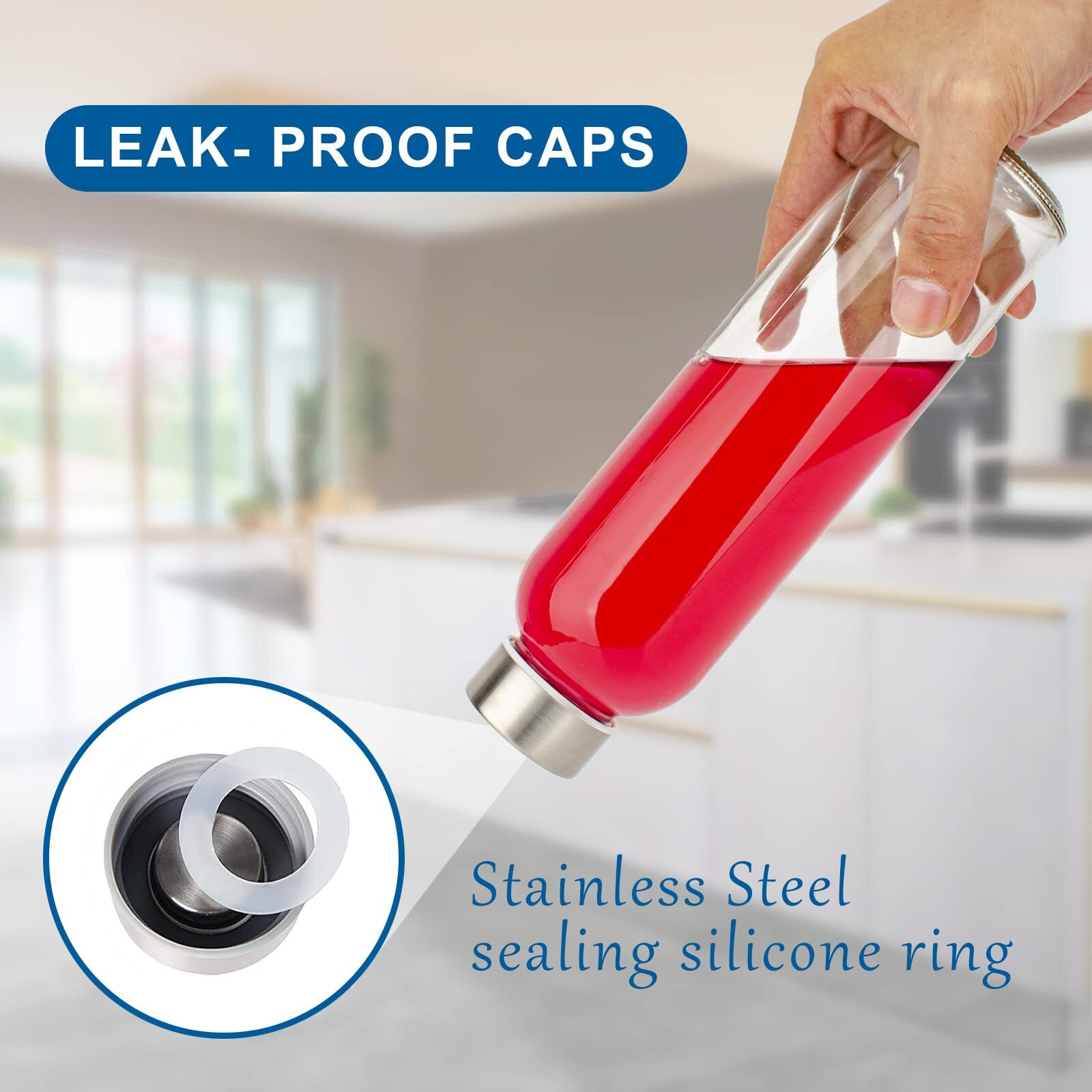 Luxfuel Clear Glass Bottles With Lids 18 Oz  Reusable Glass Water Bottles With Stainless Steel Cap For Juicing Refrigerator 100% Leak Proof  Bpa Free Eco Friendly Set Of 6