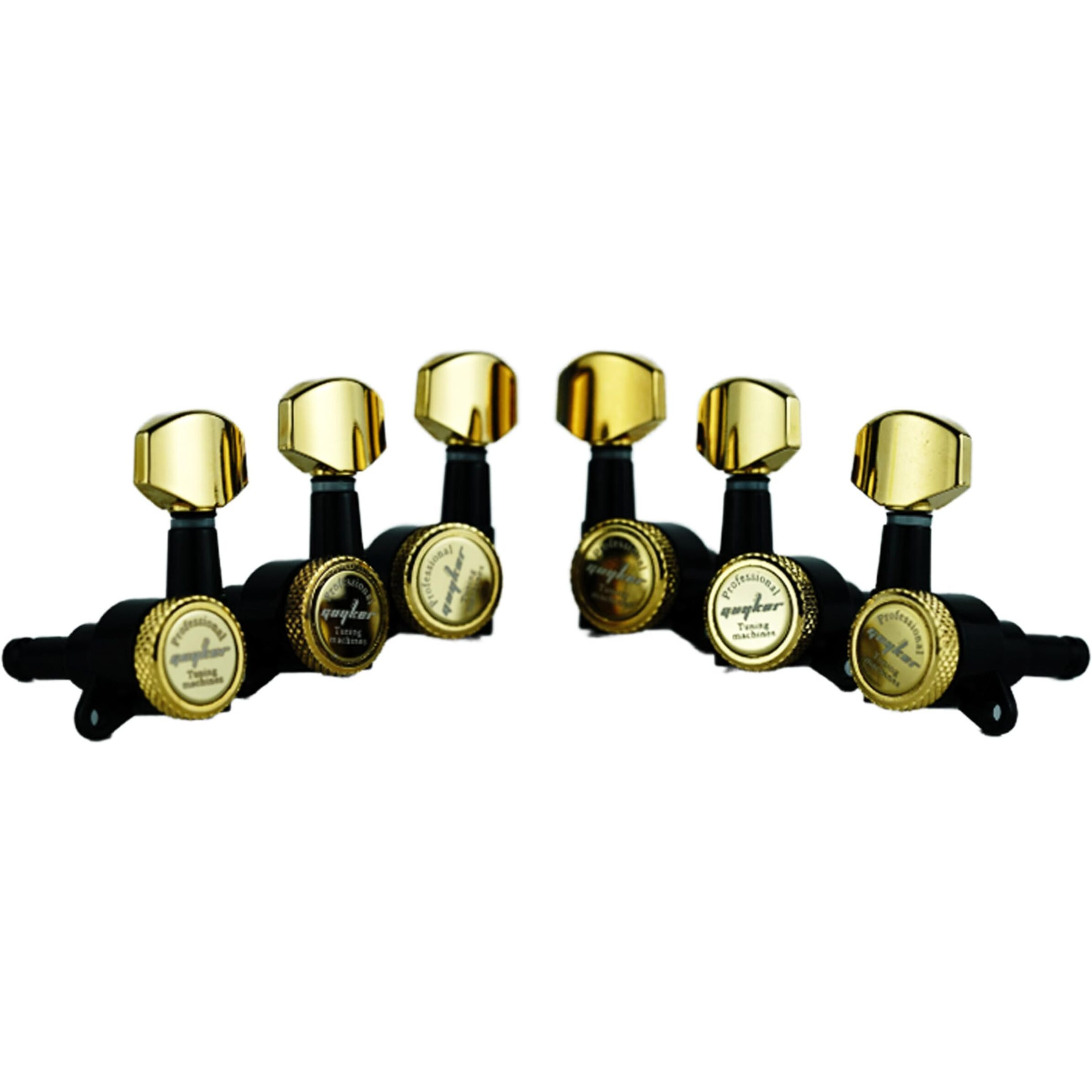 Guyker Guitar Locking Tuners (3L + 3R) - 118 Lock String Tuning Key Pegs Machine Head Replacement For St Tl Sg Lp Style Electric  Folk Or Acoustic Guitars - Gold+Black