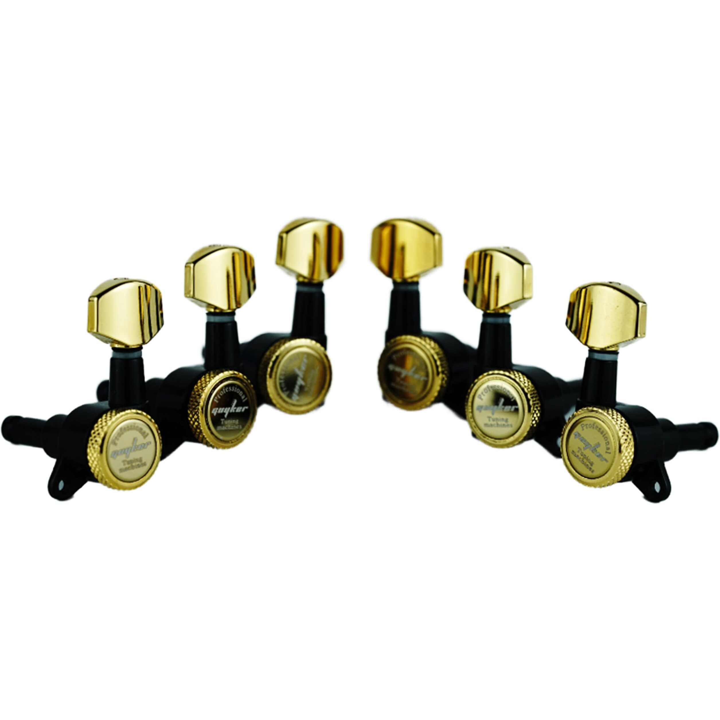 Guyker Guitar Locking Tuners (3L + 3R) - 118 Lock String Tuning Key Pegs Machine Head Replacement For St Tl Sg Lp Style Electric  Folk Or Acoustic Guitars - Gold+Black