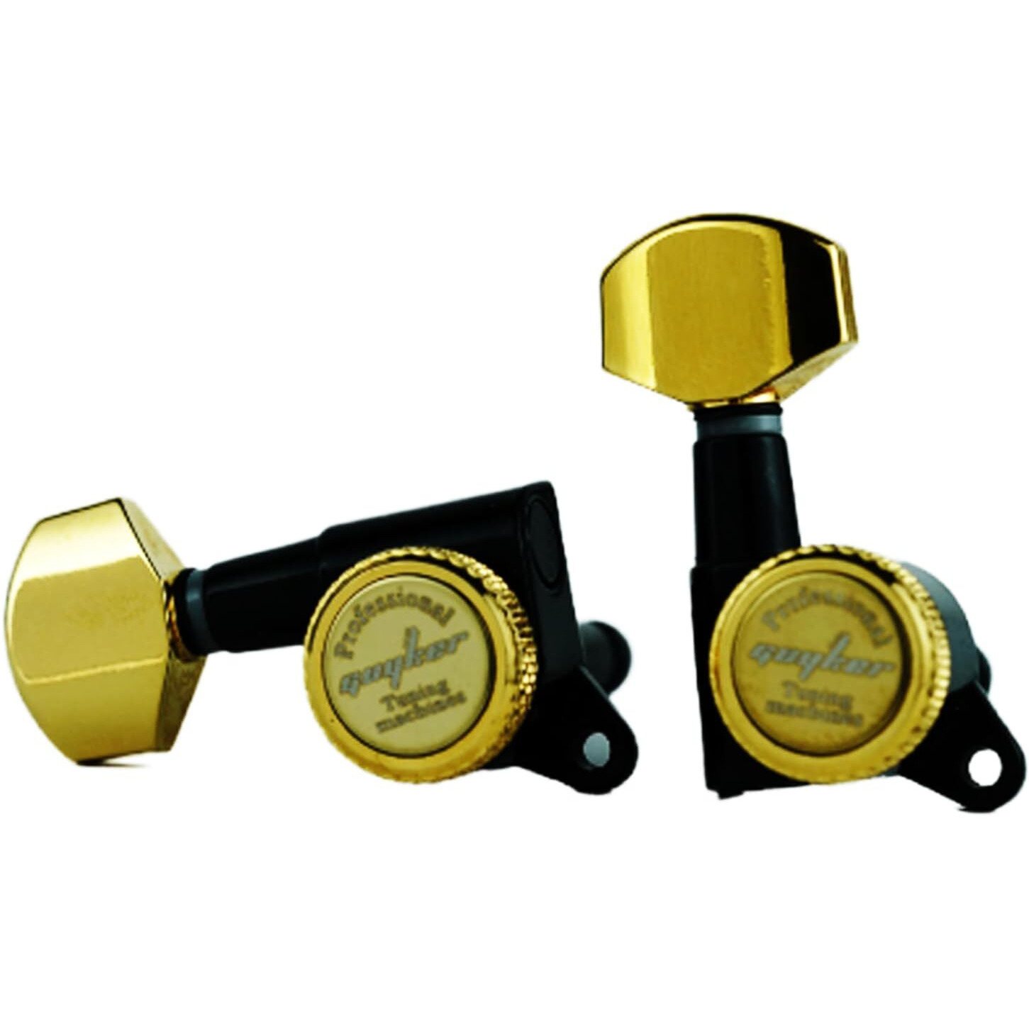 Guyker Guitar Locking Tuners (3L + 3R) - 118 Lock String Tuning Key Pegs Machine Head Replacement For St Tl Sg Lp Style Electric  Folk Or Acoustic Guitars - Gold+Black