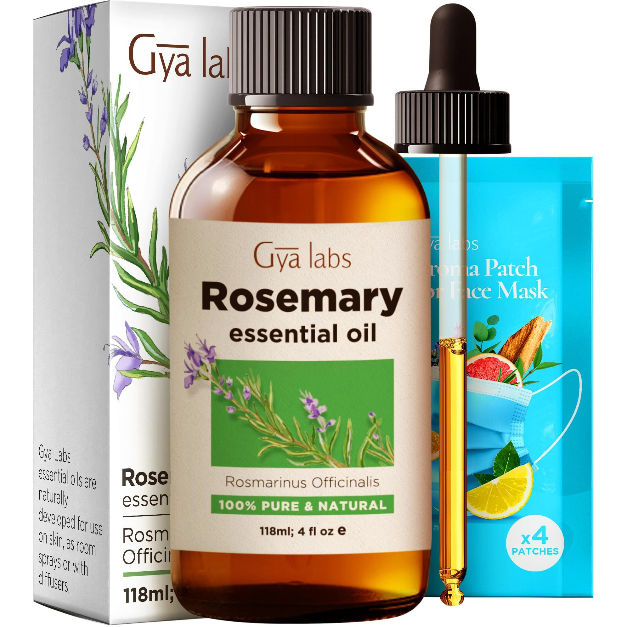 Gya Labs Rosemary Essential Oil - Huge 4 Fl Oz - 100% Pure Natural Rosemary Oil For Hair  Skin & Scalp  Rosemary Essential Oil For Diffuser  Aromatherapy & Candle Making Scent