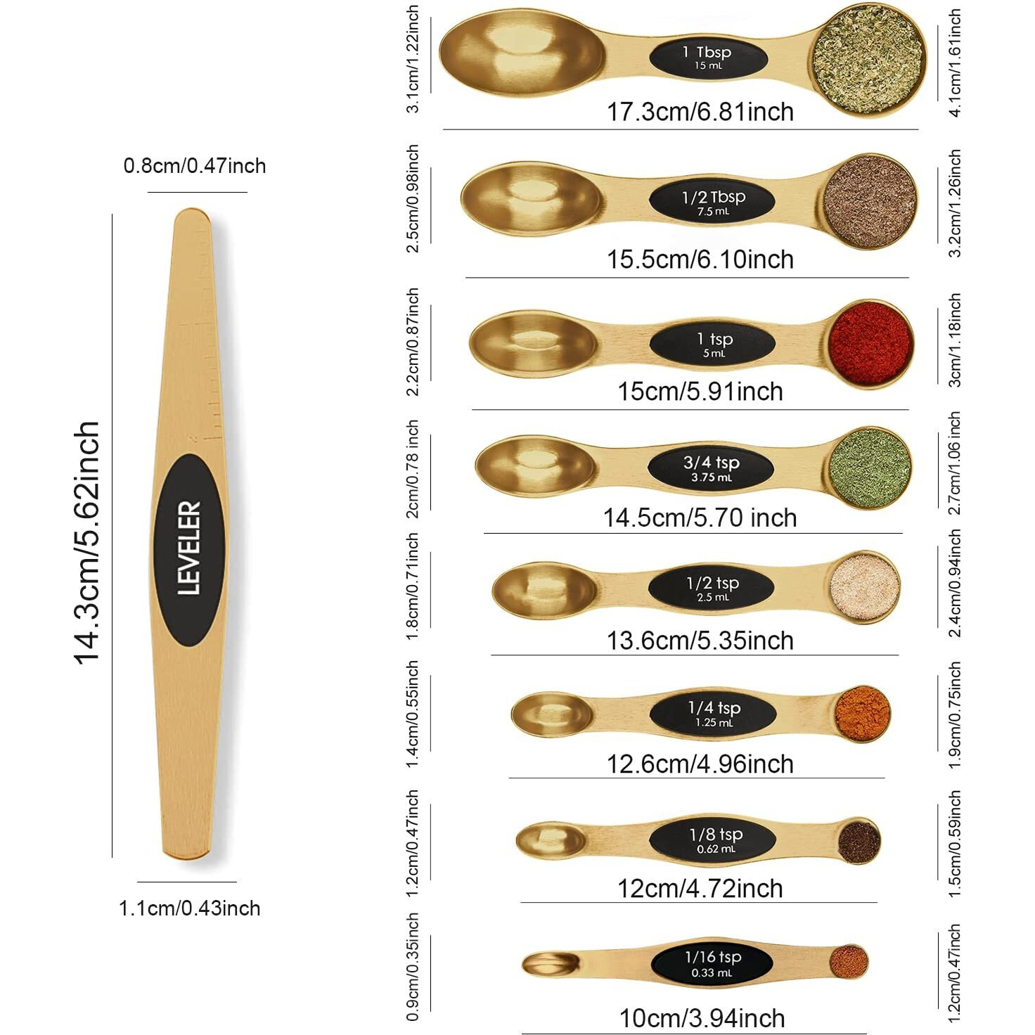 Magnetic Measuring Spoons Set Stainless Steel With Leveler-9Pcs Stackable Measuring Cups For Baking-Measuring Cups And Spoon Set Kitchen Gadgets Apartment Essentials Fits In Spice Jars
