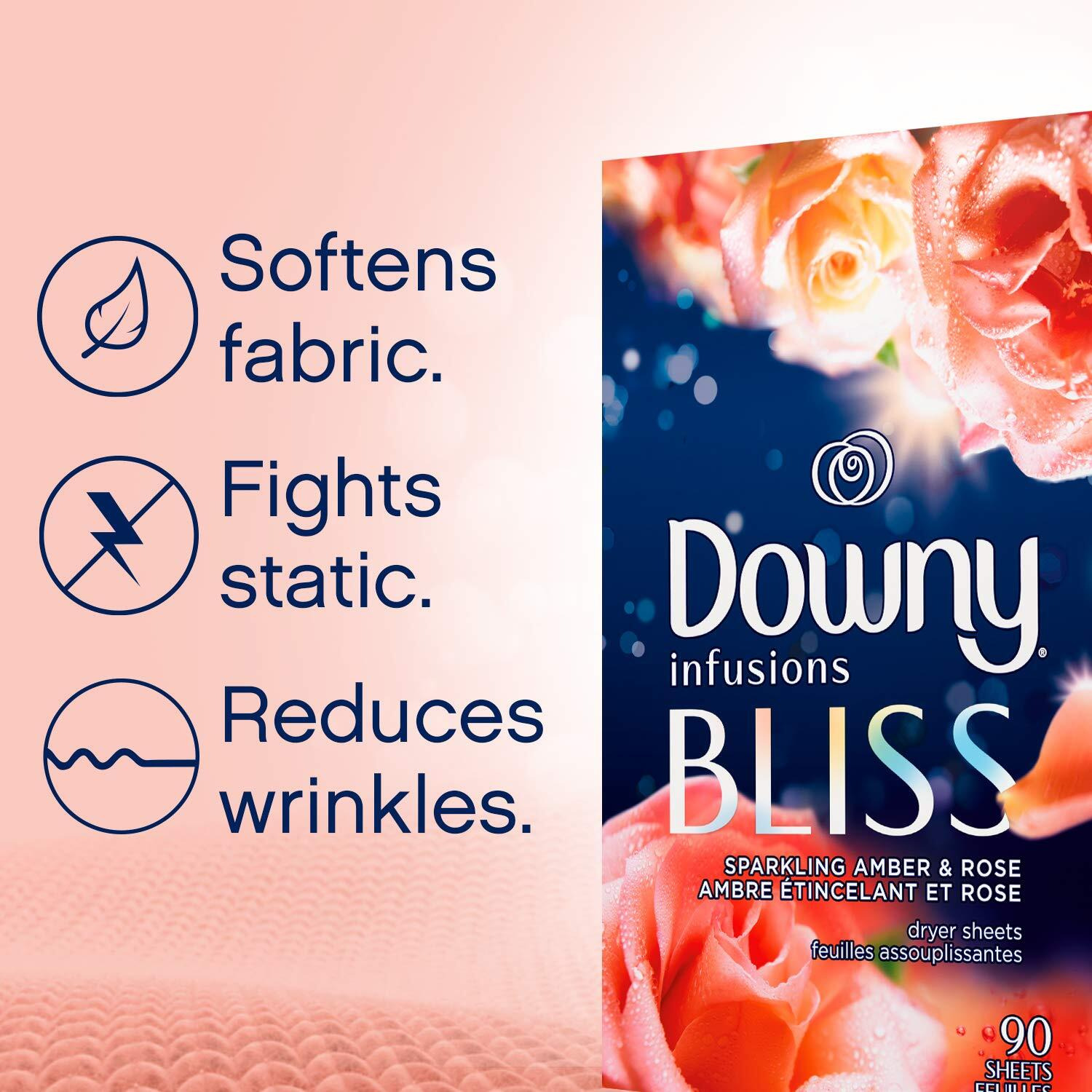 Downy Infusions Mega Dryer Sheets  Laundry Fabric Softener  Bliss  Amber And Rose  130 Count