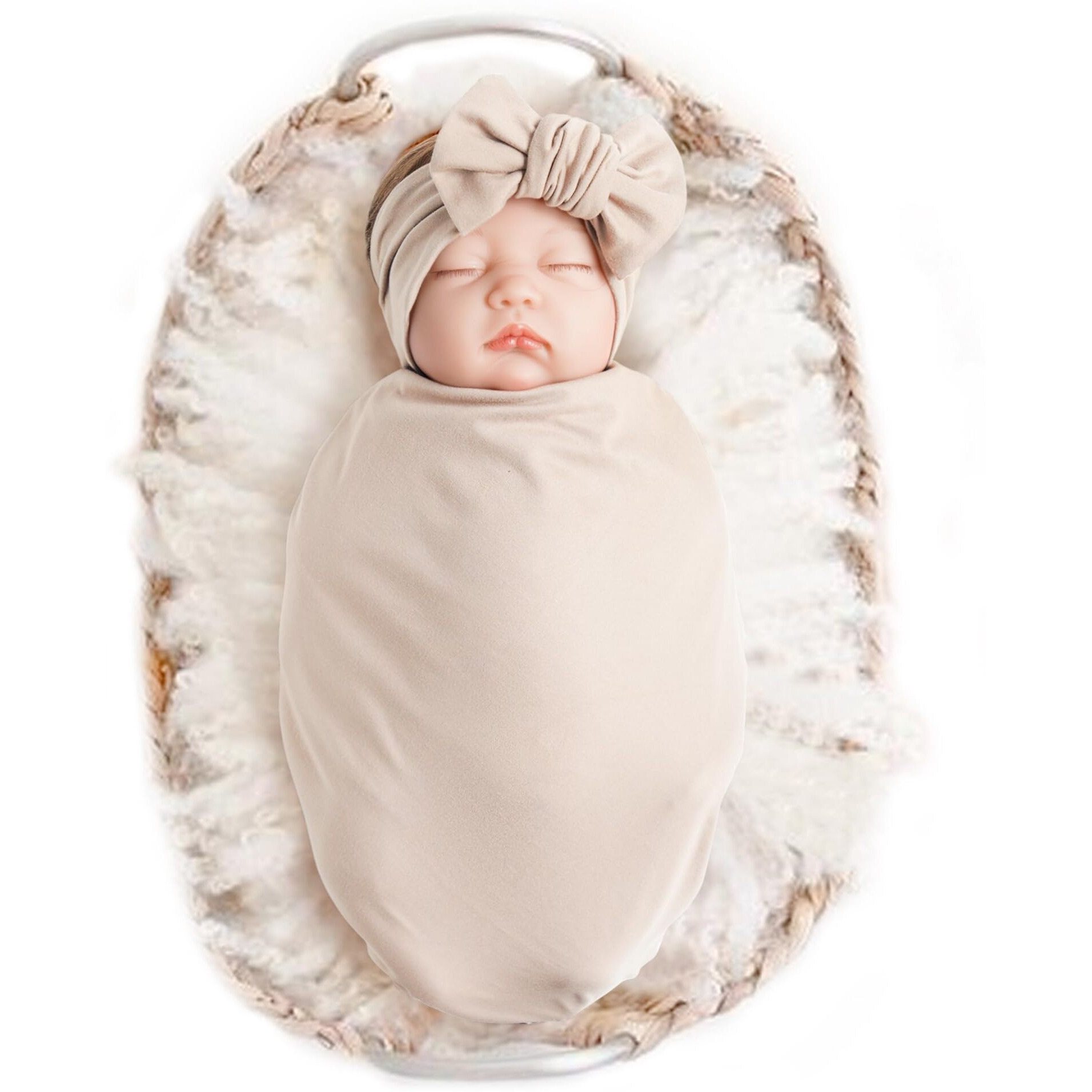 Konssy Baby Girl Newborn Receiving Blanket With Headband Set Baby Swaddle Nursery Swaddle Wrap