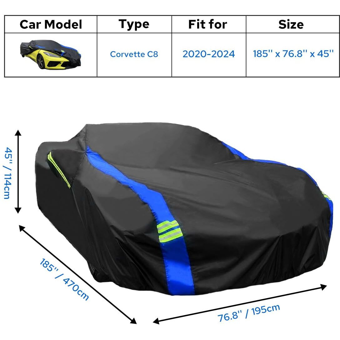 Avecrew For Chevrolet Corvette C8 Car Cover Waterproof All Weather For Automobiles  Outdoor Full Exterior Covers Fit 2020-2024 Corvette C8 With Windproof Strap And Driver Door Zipper