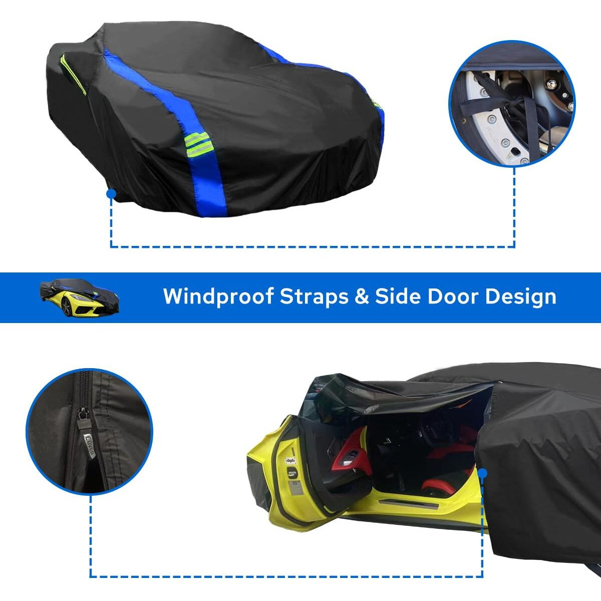 Avecrew For Chevrolet Corvette C8 Car Cover Waterproof All Weather For Automobiles  Outdoor Full Exterior Covers Fit 2020-2024 Corvette C8 With Windproof Strap And Driver Door Zipper