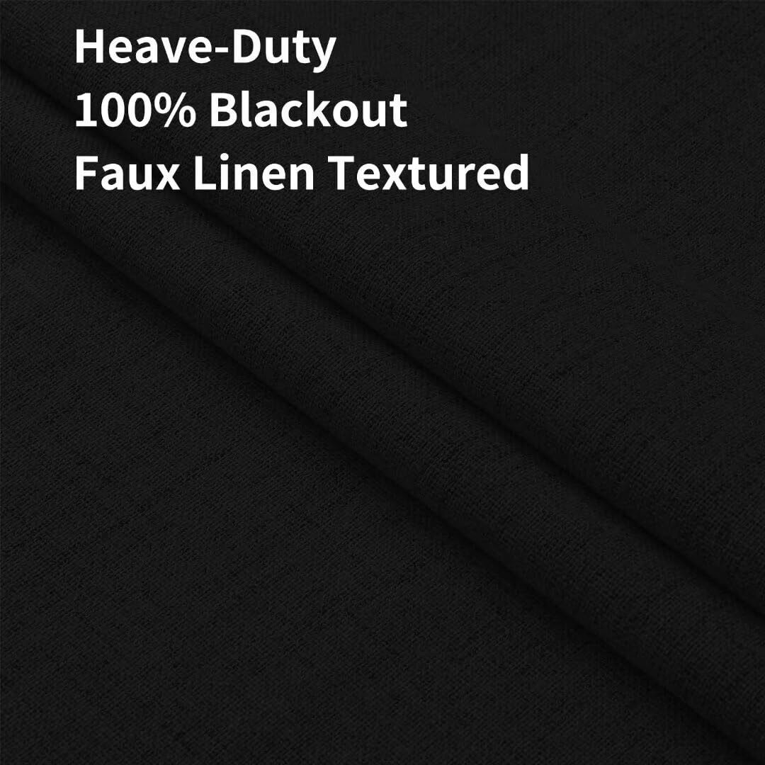Joydeco 100% Black Out Curtains 84 Inch Long 2 Panels Burg Natural Blackout Black Drapes For Bedroom Living Room Darkening Curtain Thermal Insulated Back Tab Rod Pocket(66X96 Inch Black)