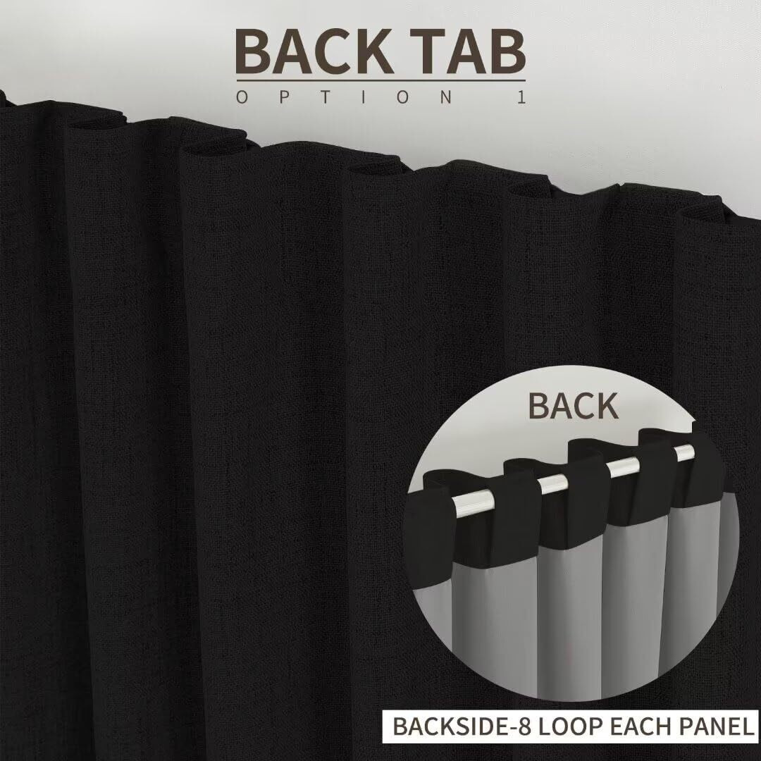 Joydeco 100% Black Out Curtains 84 Inch Long 2 Panels Burg Natural Blackout Black Drapes For Bedroom Living Room Darkening Curtain Thermal Insulated Back Tab Rod Pocket(66X96 Inch Black)