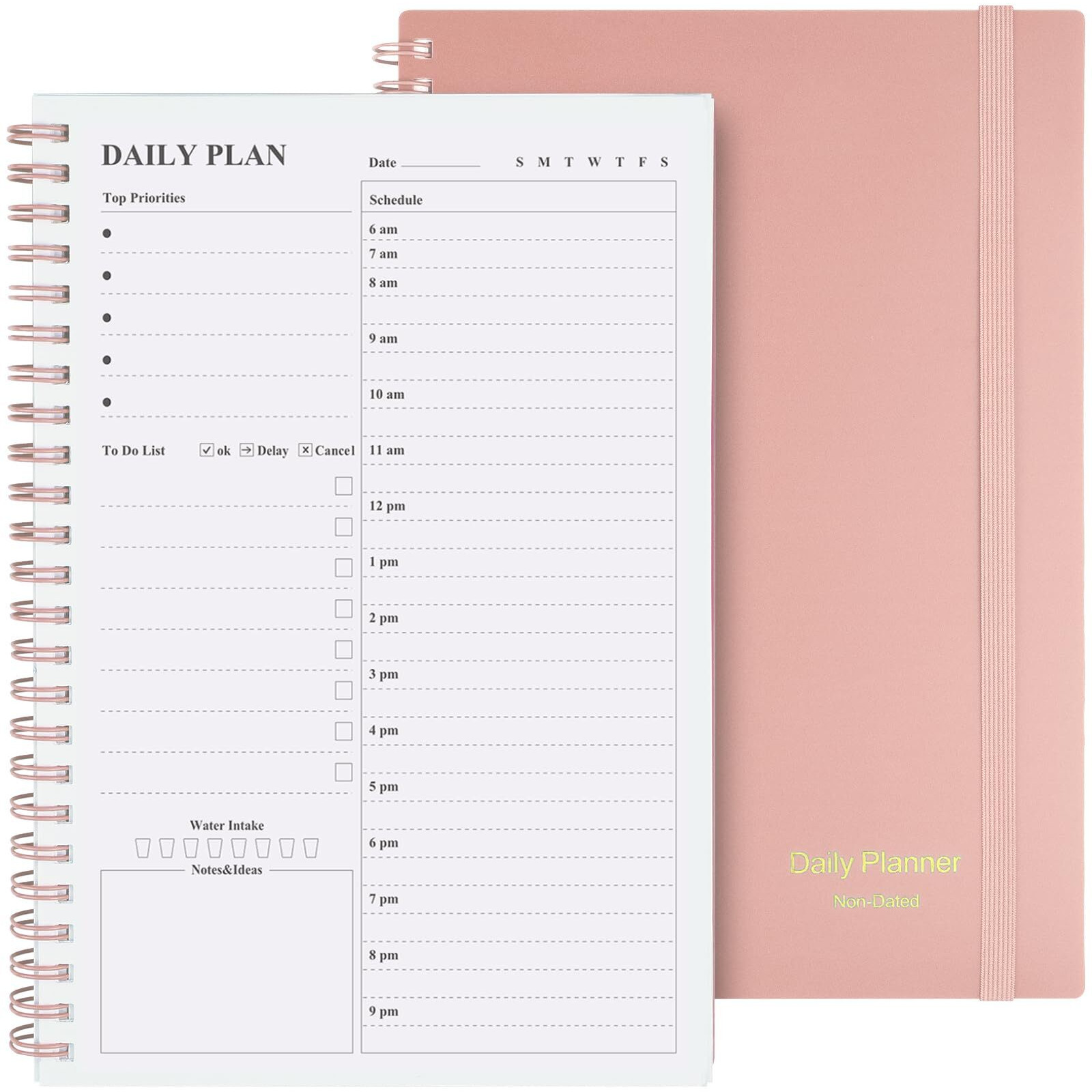 Daily Planner Undated  Asten To Do List Notebook Hourly Schedule Planner Spiral Appointment Planner Notebook For Men And Women  Day Planner For Adhd  Work Planner With Inner Pocket 8.3"&quotX5.8"" Pale Pink