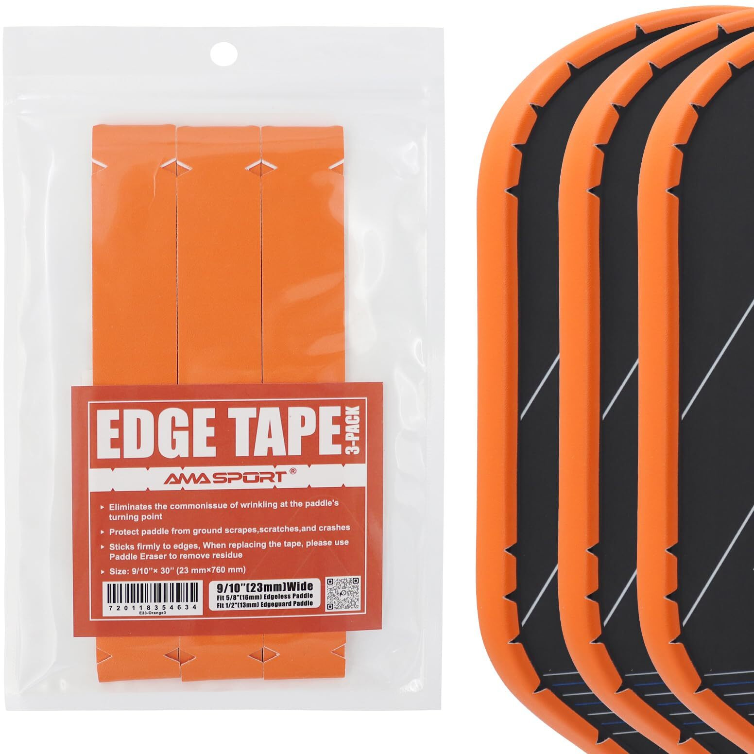 Pickletech Pickleball Paddle Protection Tape Orange - Paddle Head Edge Guard - Racket Edge Protection Tape -Fit Perfectly Curved Edge -No Wrinkling Pizzazz Contrasty Colors