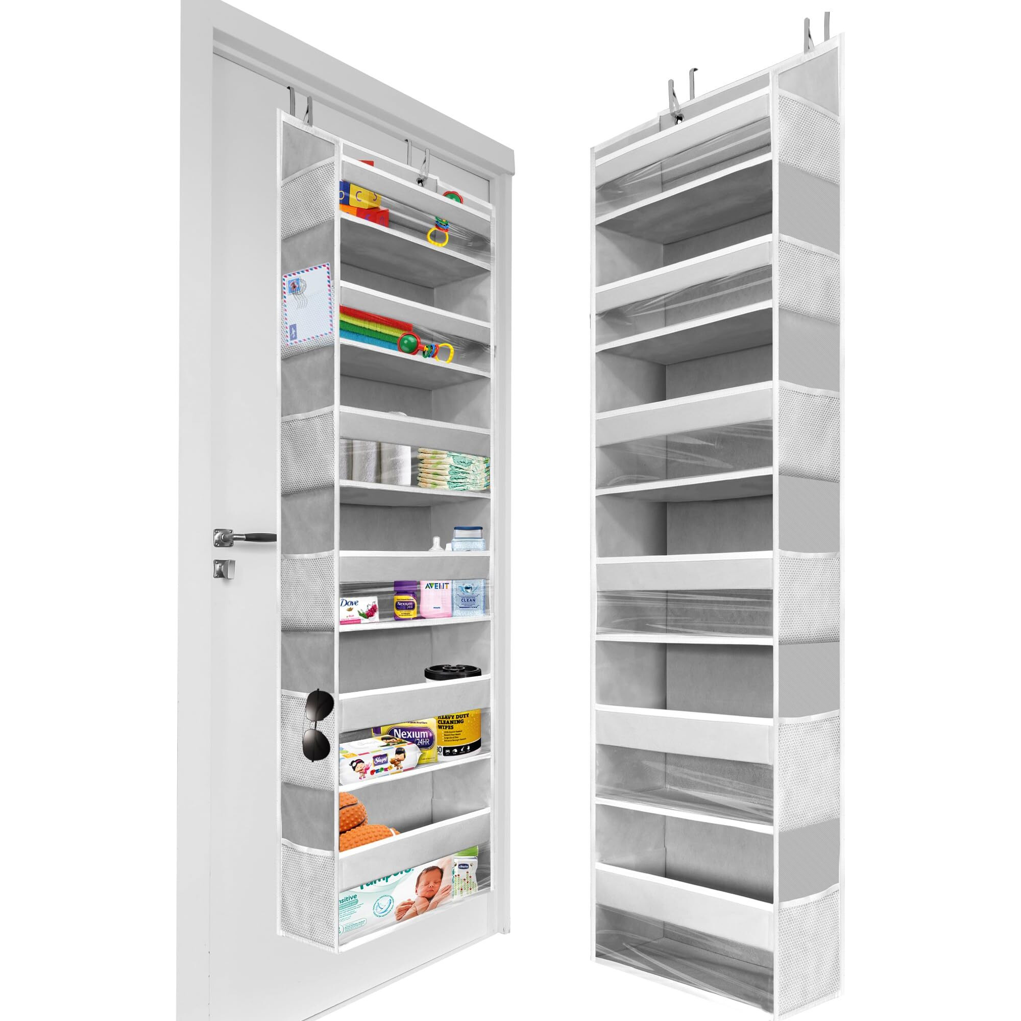 Homelux Theory 1 Pc Heavy Duty Over The Door Organizer 55X14X6.7  6 Large Front & 12 Side Pockets  Hanging Storage Closet Door Organizer For Bedroom  Bathroom And Baby Nursery Storage (Light Gray)