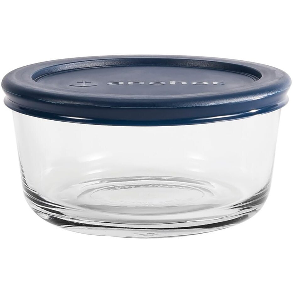 Anchor Hocking 2 Cup Glass Storage Containers With Lids  Set Of 4 Glass Food Storage Containers With Navy Snugfit Lids