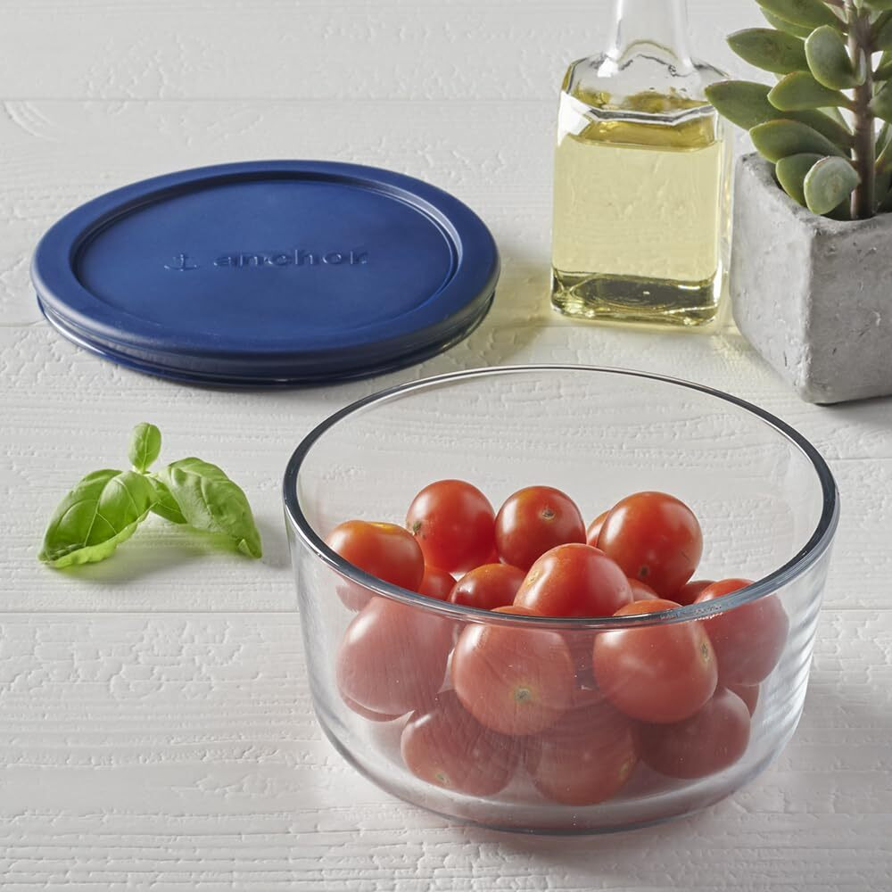 Anchor Hocking 2 Cup Glass Storage Containers With Lids  Set Of 4 Glass Food Storage Containers With Navy Snugfit Lids