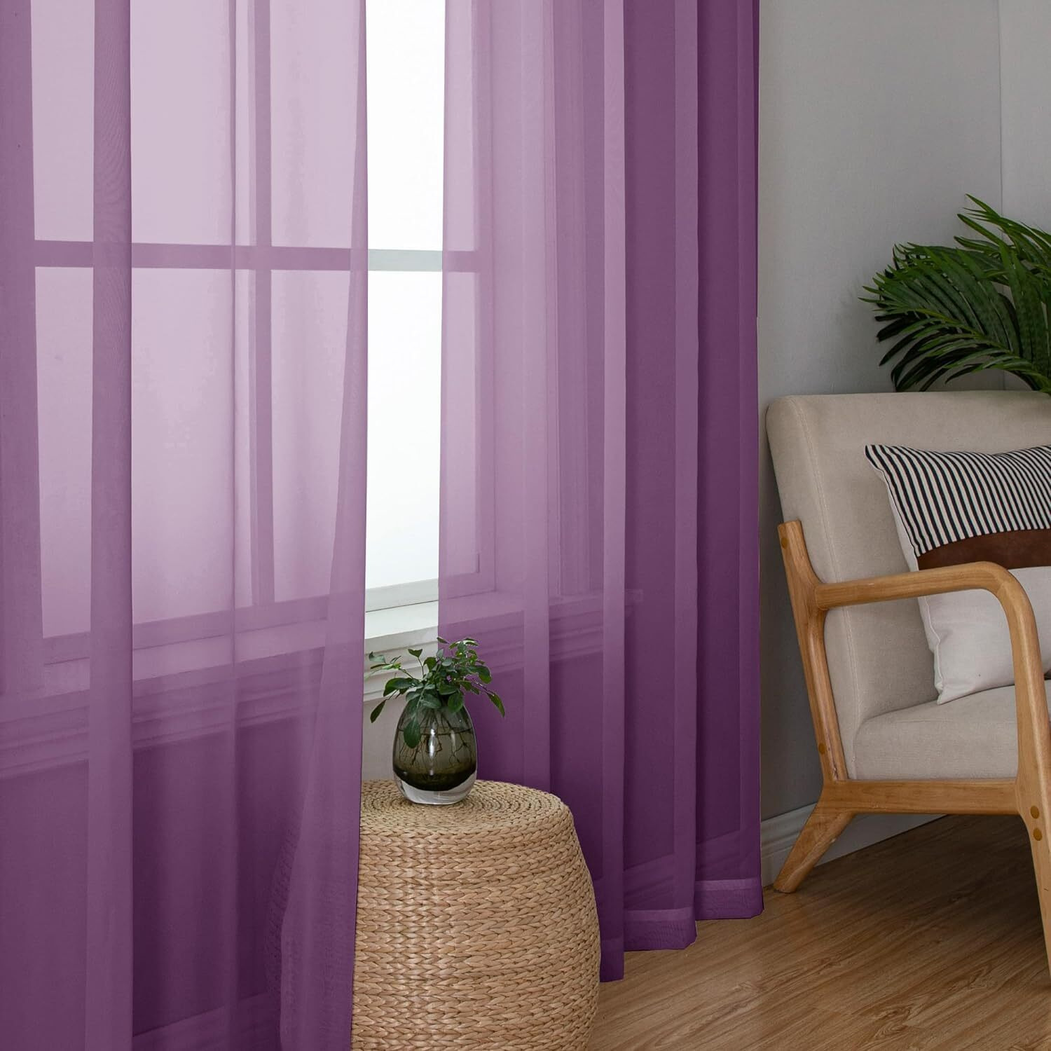 Aiyufeng Plum Purple Sheer Curtains 90 Inches Long 2 Panels  Solid Voile Top Dual Rod Pockets Stylish Breathable Drapes Window Treatment For Kid's Room/Bedroom/Living Room  42W X 90L Inches