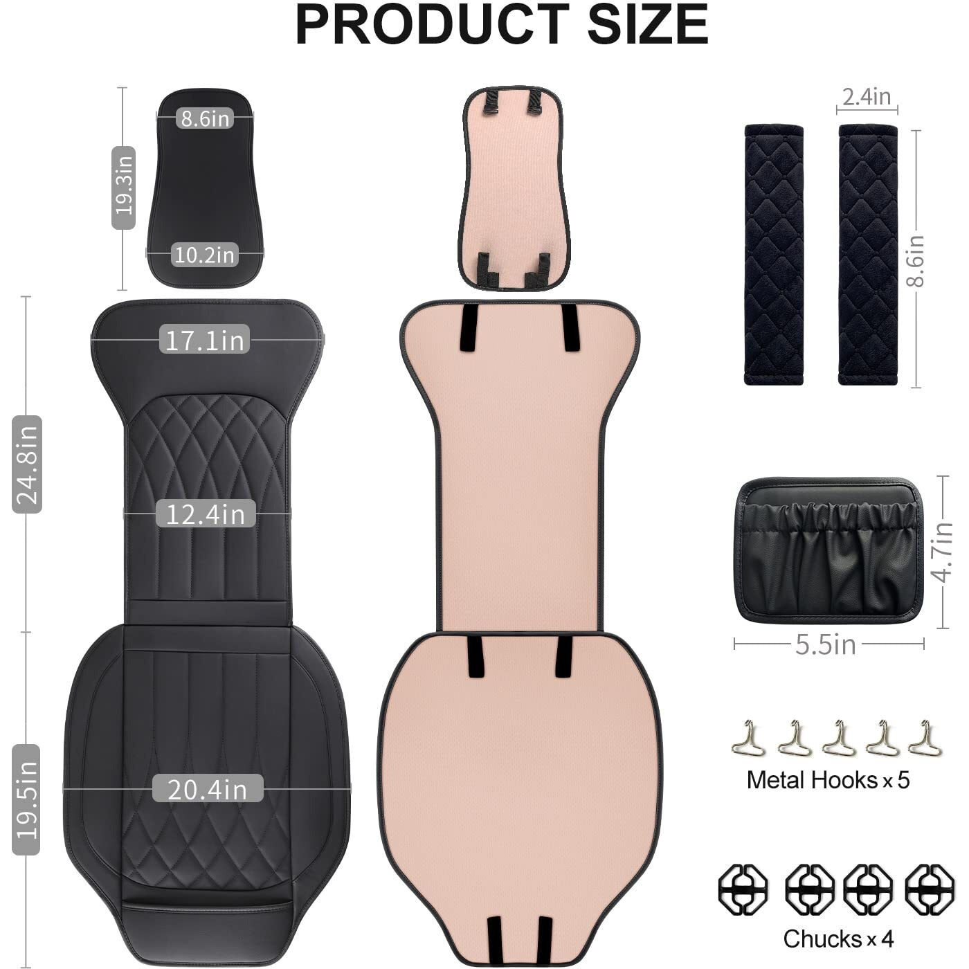 Beitk 2 Pack Leather Front Car Seat Covers  Universal Sideless Car Seat Protectors With Storage Pocket And Seat Belt Pads  Waterproof Automotive Seat Cover For Cars Trucks Suv(Black)