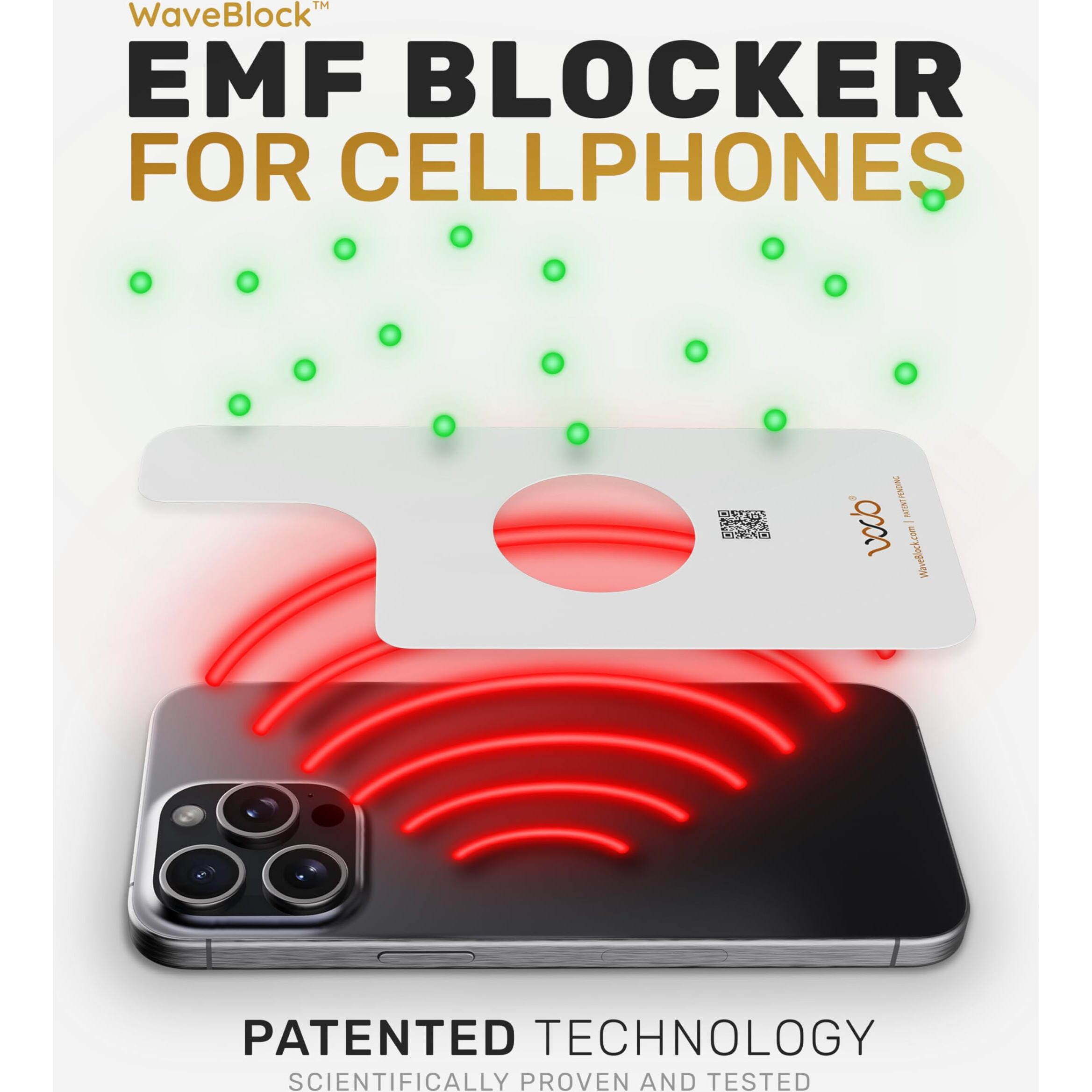Waveblock Emf Blocker For Cell Phone - Made For Iphone 12/12 Pro / 13 Pro - The Only Patented Real Scientifically Backed Lab-Tested 5G-Shield Emf Reduction Sticker  Usa Made White
