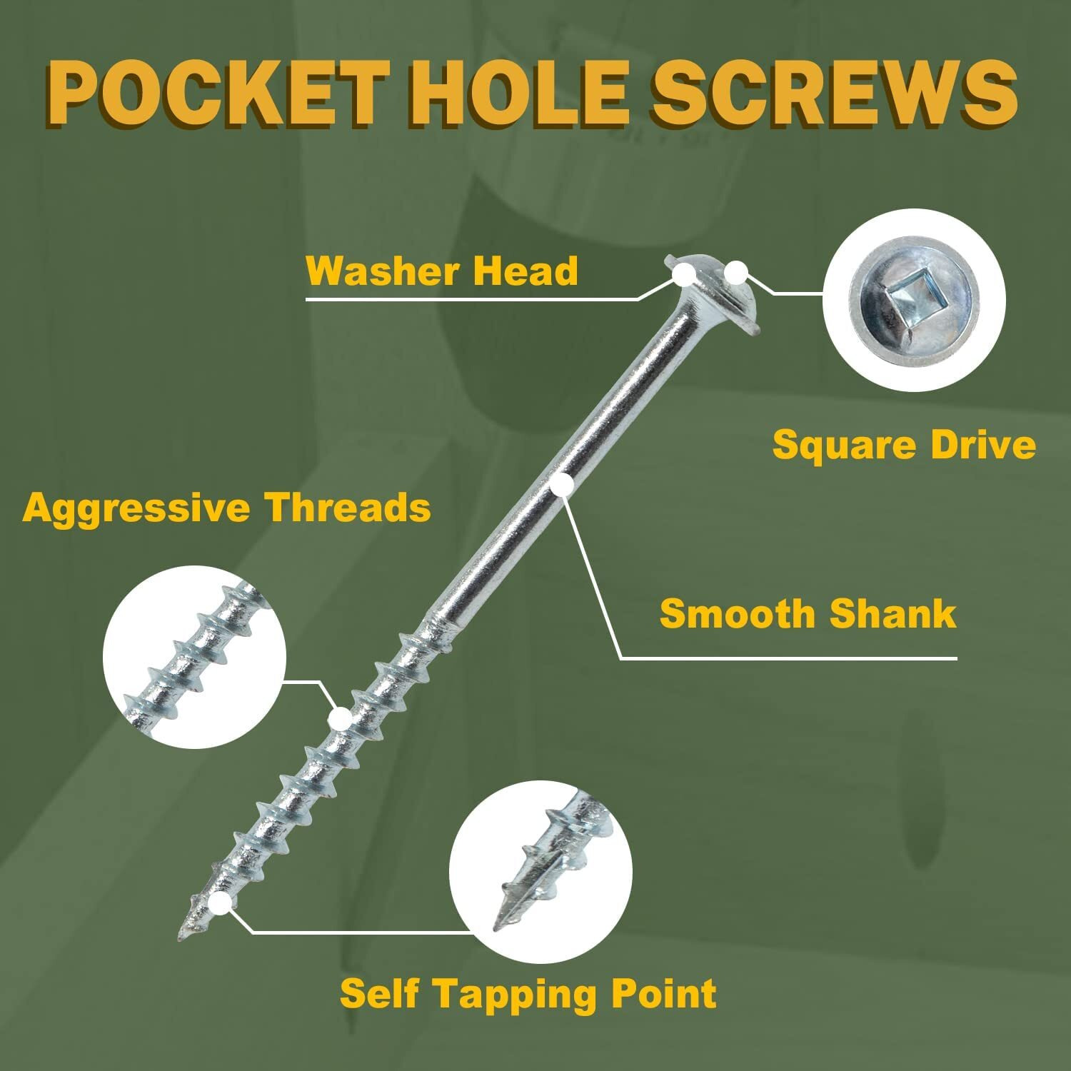 Lionmax Pocket Hole Screws 1-1/4 Inch  100 Pcs Interior Pocket Screw 8 X 1-1/4""  Coarse Thread  Square Drive  Washer Head  Zinc Plated Pocket Hole Screws  150Mm Drive Bit Included