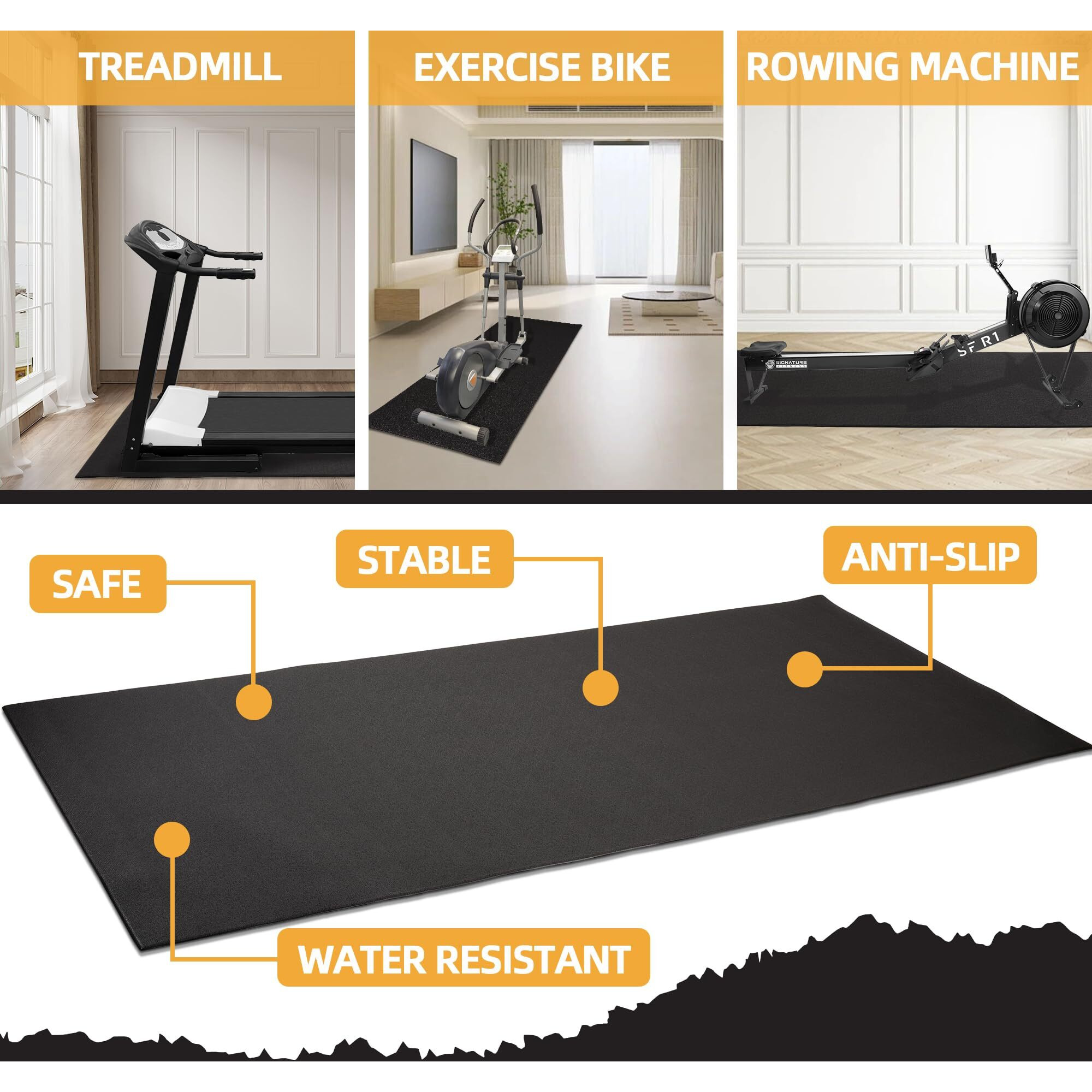 Fitvids High Density Home Gym Treadmill Exercise Bike Equipment Mat  1/4"" Thick  24"" X 48"" (2 X 4Ft)