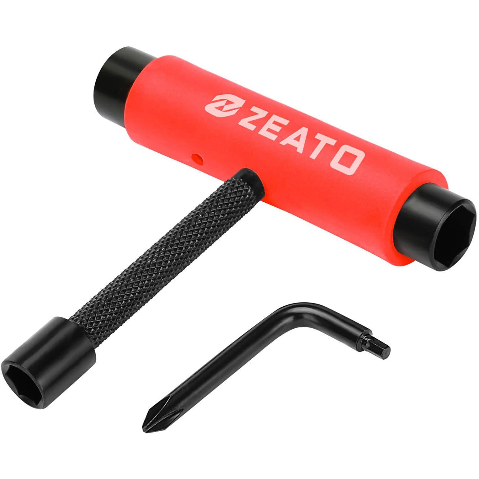 Zeato [Upgrade Version] All-In-One Skate Tools Multi-Function Portable Skateboard T Tool Accessory With T-Type Allen Key And L-Type Phillips Head Wrench Screwdriver - Red