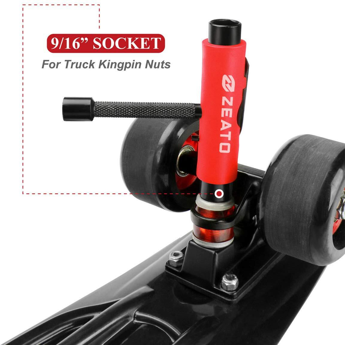 Zeato [Upgrade Version] All-In-One Skate Tools Multi-Function Portable Skateboard T Tool Accessory With T-Type Allen Key And L-Type Phillips Head Wrench Screwdriver - Red