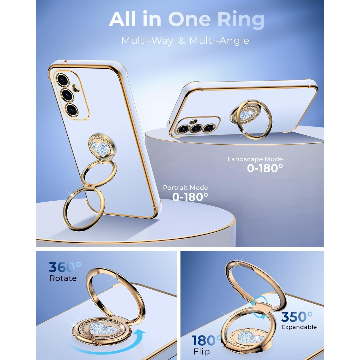 Xyz For Galaxy S24 Plus Case With Stand  Samsung S24 Plus Case With Double Ring  Women Girls Bling Luxury Protective Phone Case Heart For Samsung Galaxy S24 Plus  Blue
