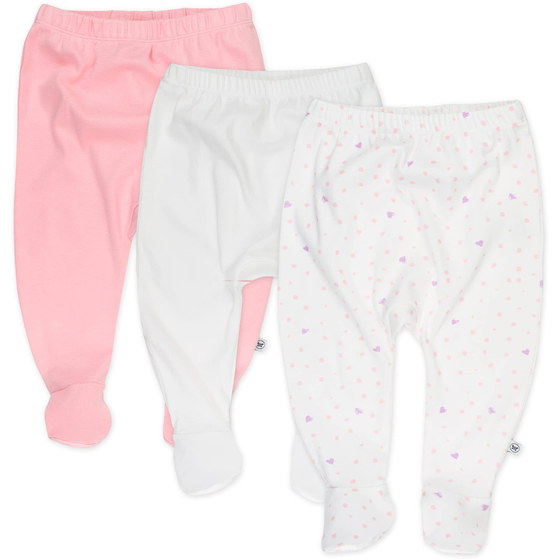 Honestbaby Unisex Baby 3-Pack Organic Cotton Footed Harem Pants  Love Dot  6-9 Months Us