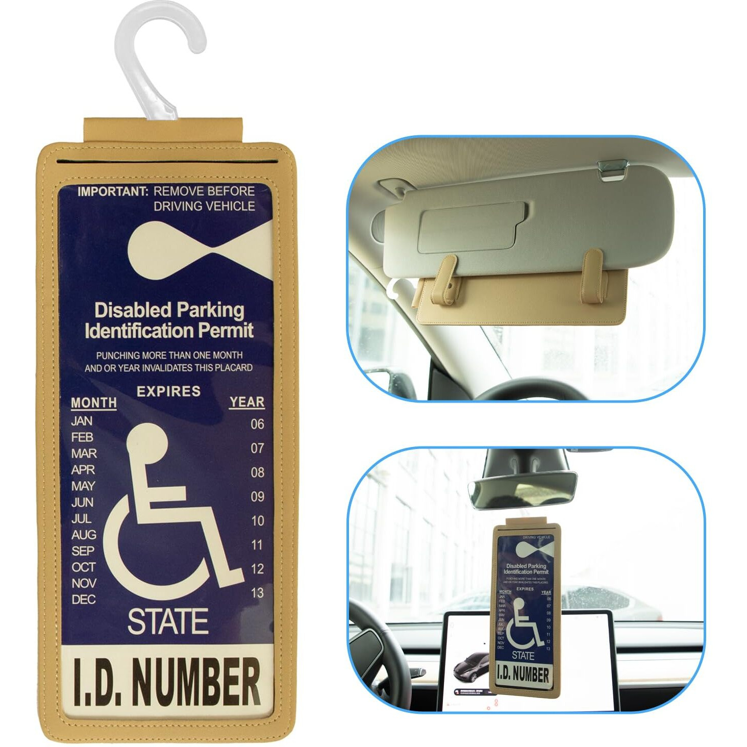 Yuoyar Portable Handicap Placard Holder For Auto - Ultra Transparent Handicapped Placard Holder Protector Hanger Sleeve - Placard Holder For Disability Parking (Off-White)
