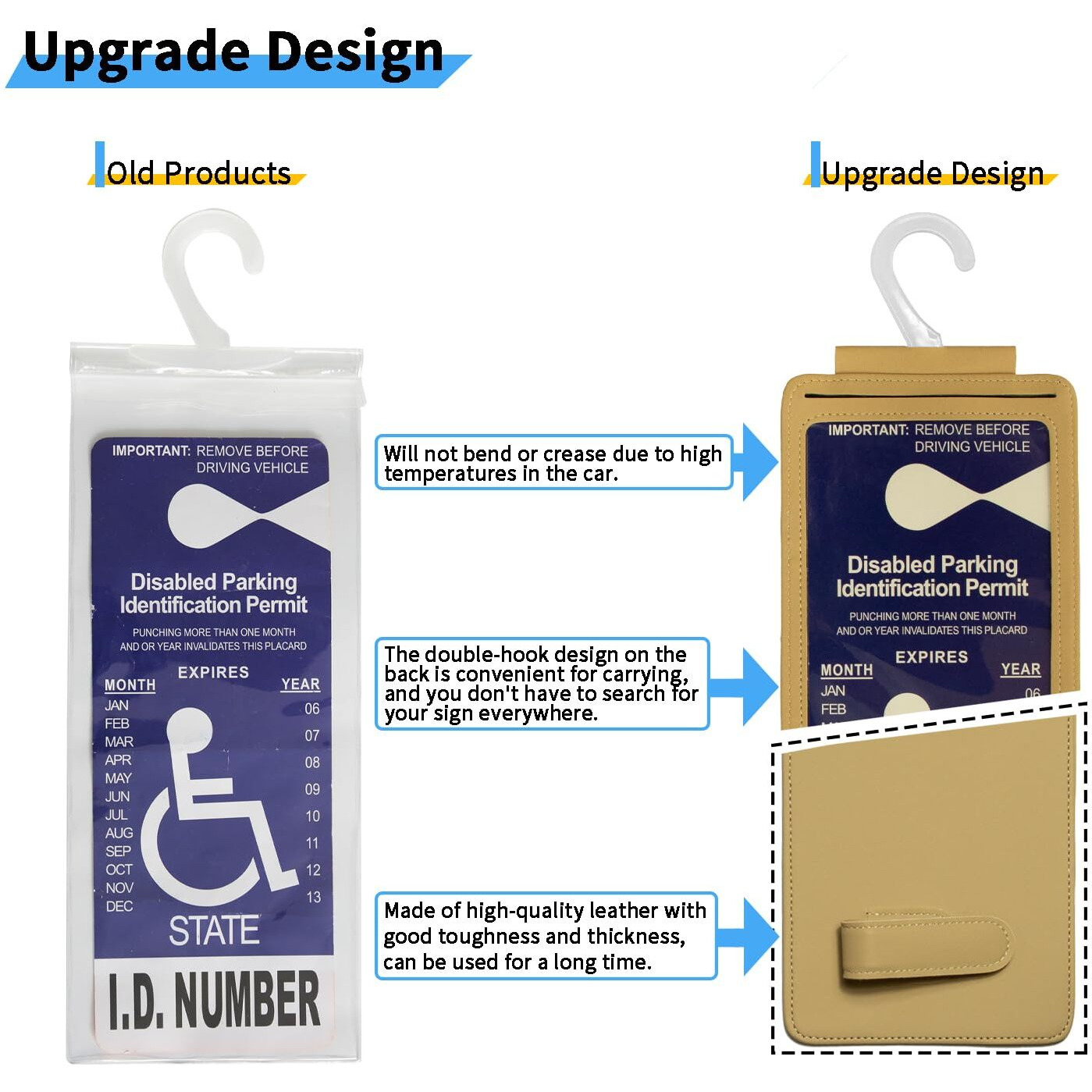 Yuoyar Portable Handicap Placard Holder For Auto - Ultra Transparent Handicapped Placard Holder Protector Hanger Sleeve - Placard Holder For Disability Parking (Off-White)