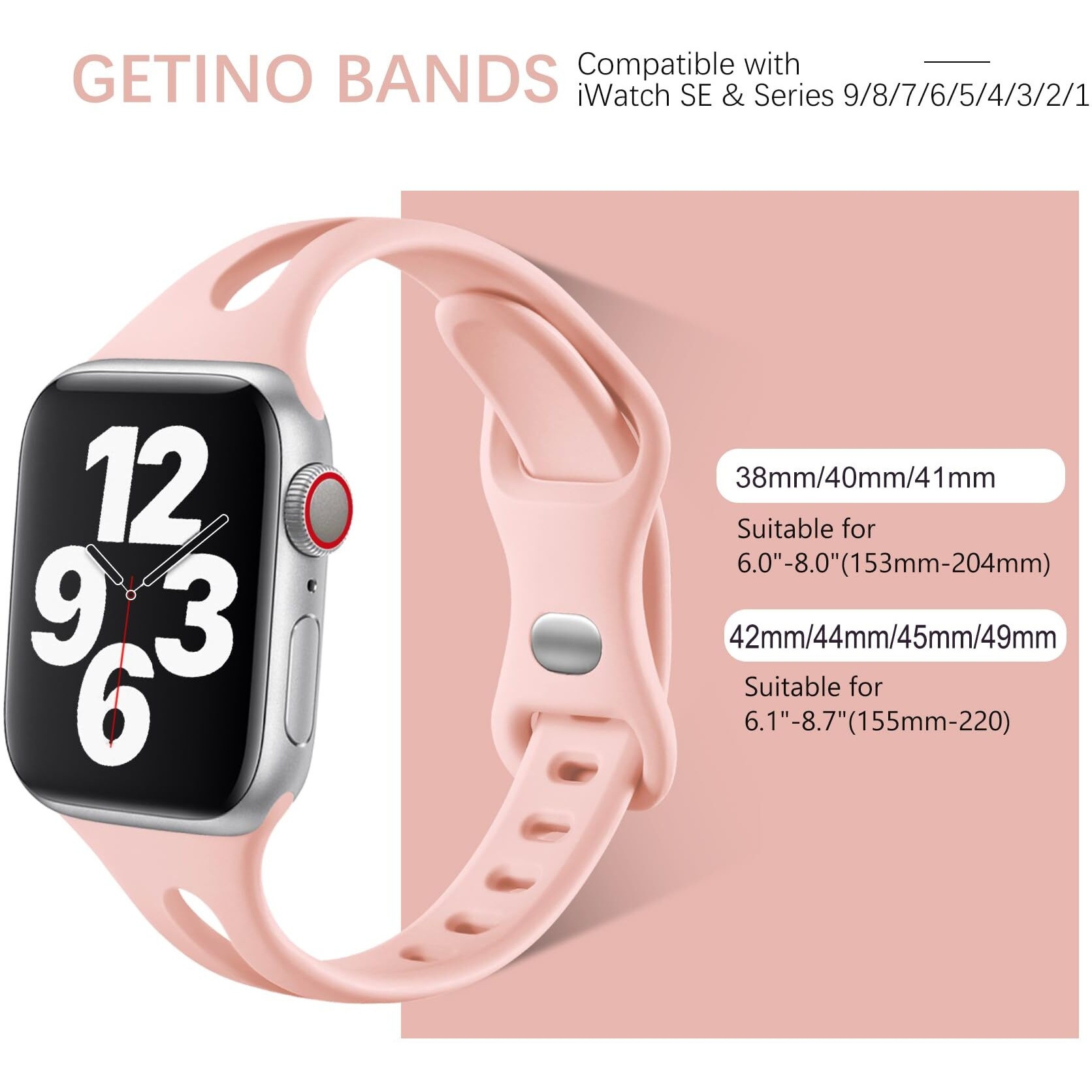 Getino Slim Bands Compatible With Apple Watch Band Series 10 9 8 7 6 5 4 3 2 1 Se 38Mm 40Mm 41Mm 42Mm Women  Dressy Soft Silicone Skinny Thin Sport Iwatch Wristbands Black/Pink/Smoke Purple/Starlight