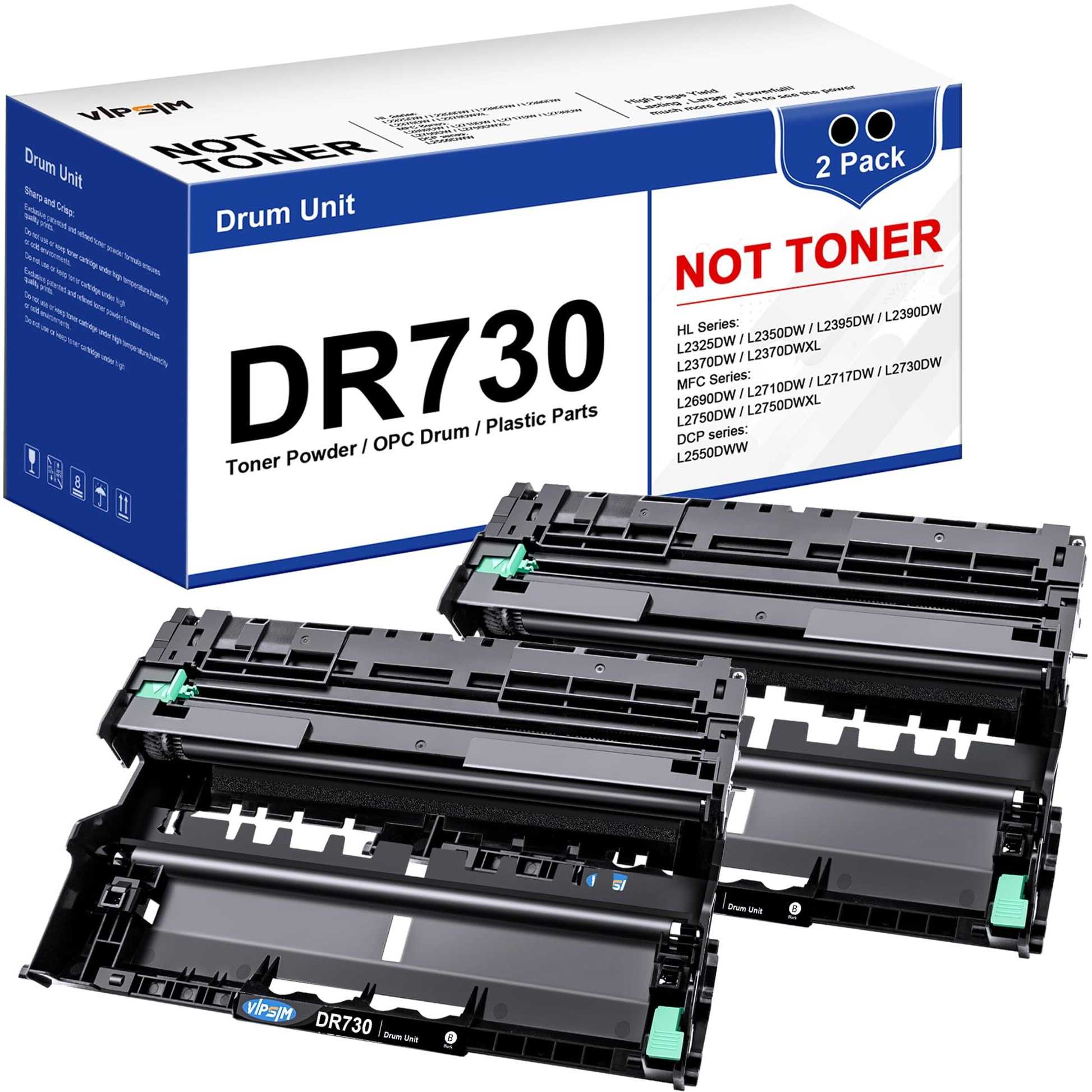 Dr730 (Not Toner) Replacement For Brother Dr730 Dr-730 Dr 730 Brother Drum To Use With Mfc-L2750Dw Hl-L2370Dw Mfc-L2710Dw Hl-L2350Dw Dcp-L2550Dw Printer (2 Black)