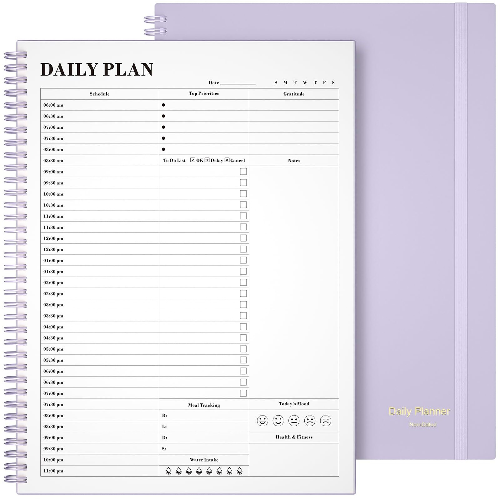 Planner Undated  Asten Daily Planner Agenda With To Do List  Hourly Planner For Women And Men  Spiral Appointment Book Planner Notebook With Elastic Closure  Day Planner For Adhd 8.5"" X 11"" (Purple)
