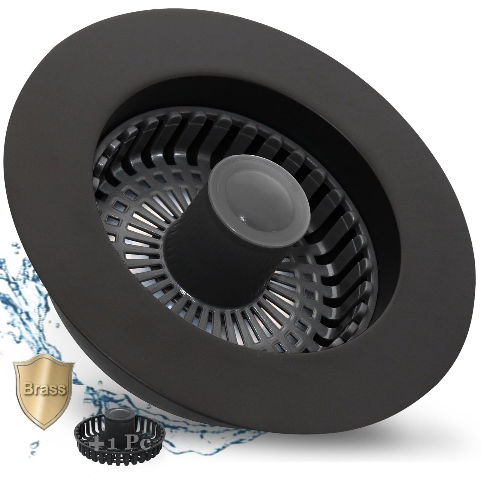 Baolsls 3 In 1 Kitchen Sink Stopper  Pop Up Kitchen Sink Drain Strainer  With An Extra Basket Strainer  Kitchen Sink Drain Stopper For Us Standard 3-1/2 Inch  Brass Material Electroplate Black