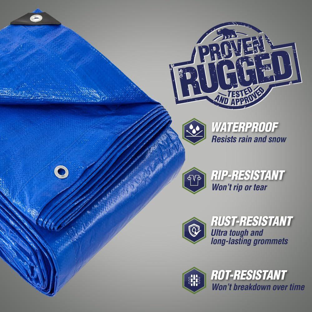Rugged Rhino All Weather 100% Waterproof Heavy Duty Tarp  5 Mil Uv Temperature Resistant Tarps  High Durability Multipurpose Cover  For Home Outdoor Patio Winter Leaf Camping  6X8 1 Pack Blue